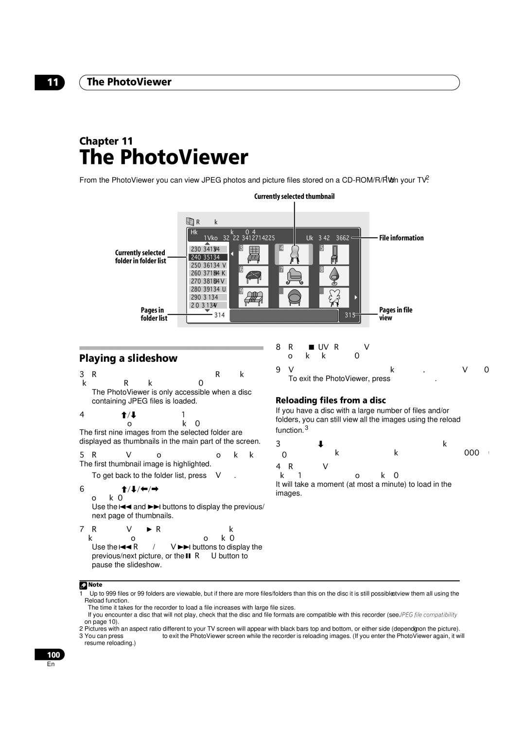 Pioneer DVR-920H operating instructions PhotoViewer Chapter, Playing a slideshow, Reloading files from a disc 