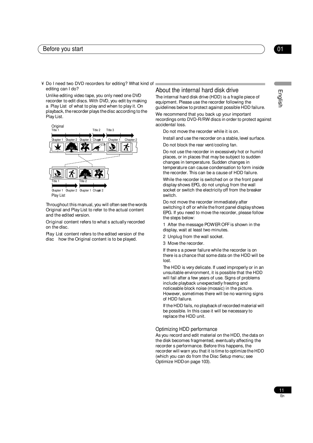 Pioneer DVR-920H operating instructions About the internal hard disk drive, Optimizing HDD performance 