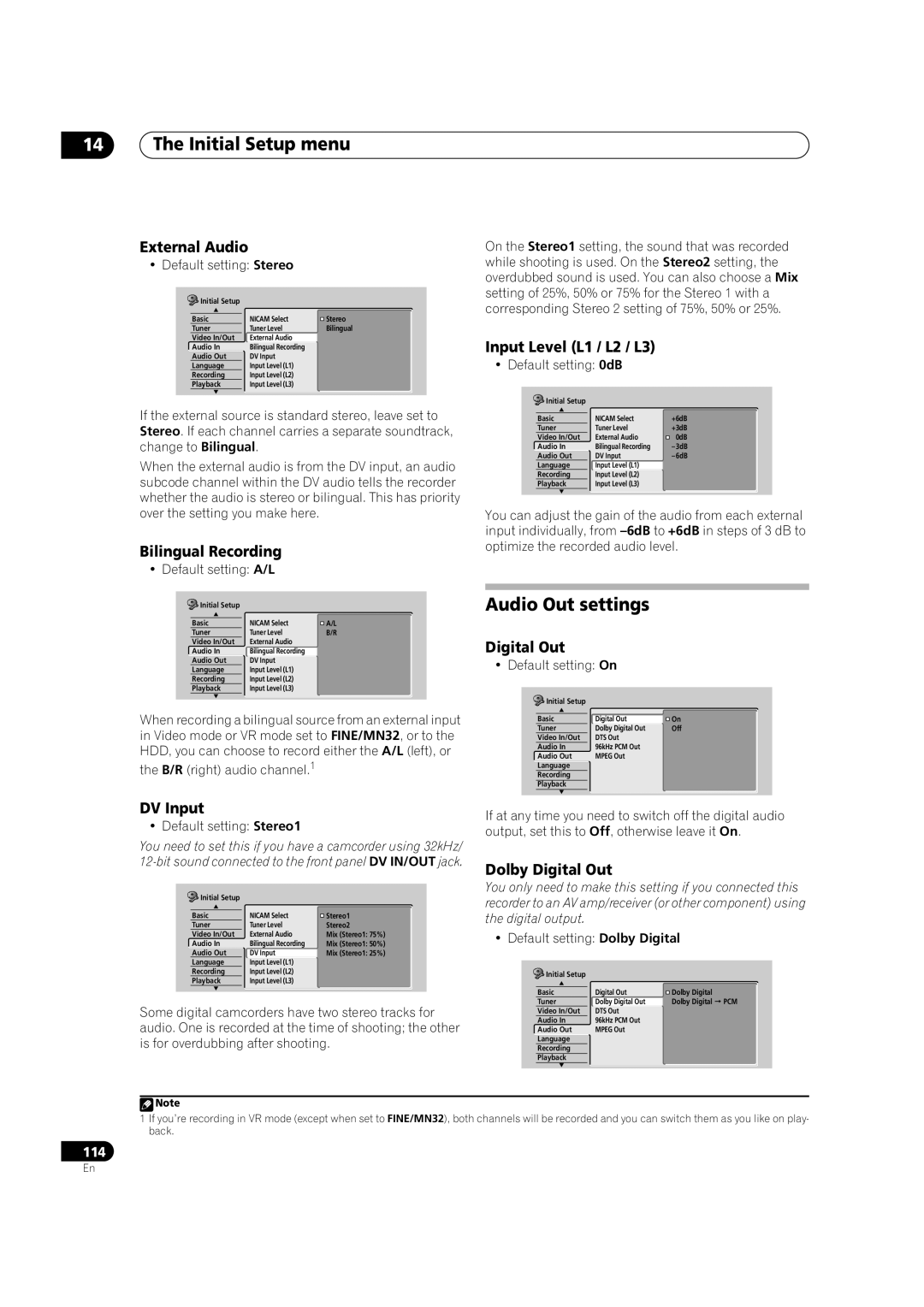 Pioneer DVR-920H operating instructions Audio Out settings 