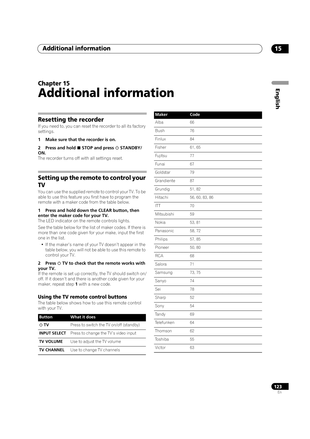 Pioneer DVR-920H Additional information Chapter, Resetting the recorder, Setting up the remote to control your 