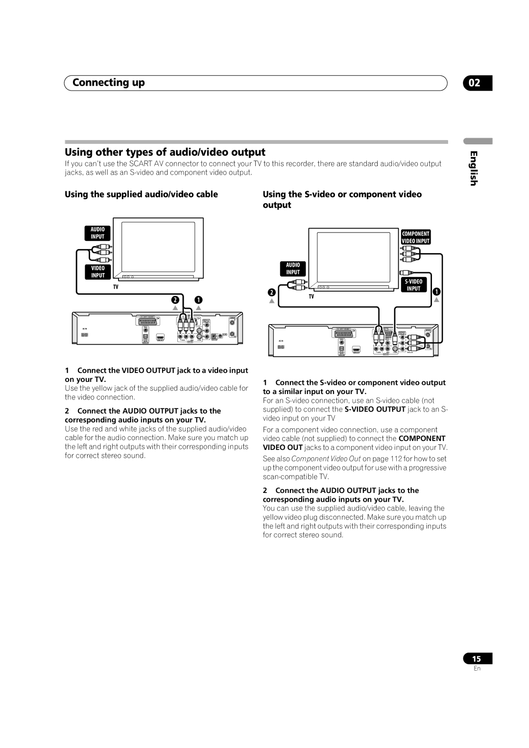 Pioneer DVR-920H Connecting up Using other types of audio/video output, Using the supplied audio/video cable 