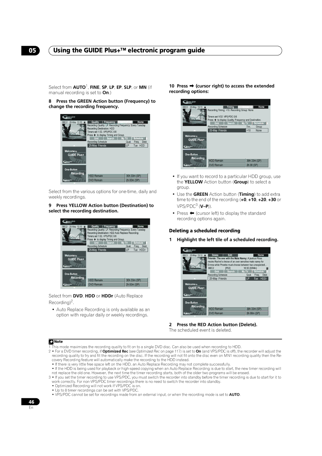 Pioneer DVR-920H Deleting a scheduled recording, Press cursor right to access the extended recording options 