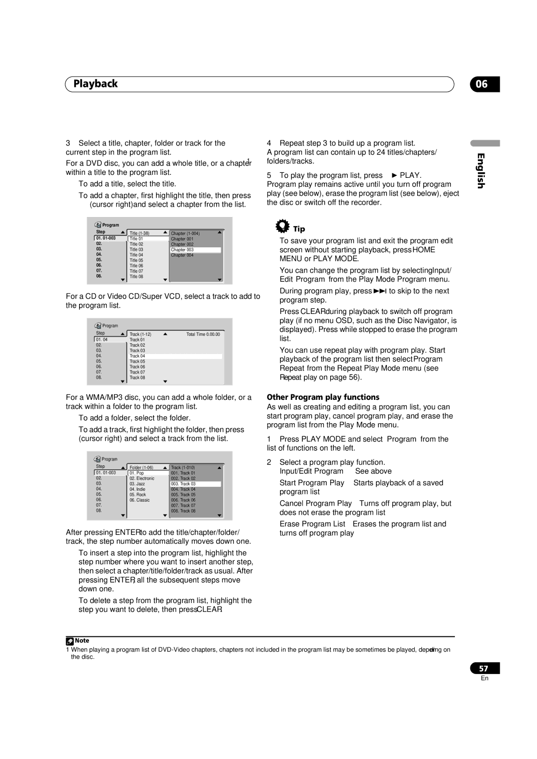 Pioneer DVR-920H operating instructions Other Program play functions, Repeat to build up a program list 