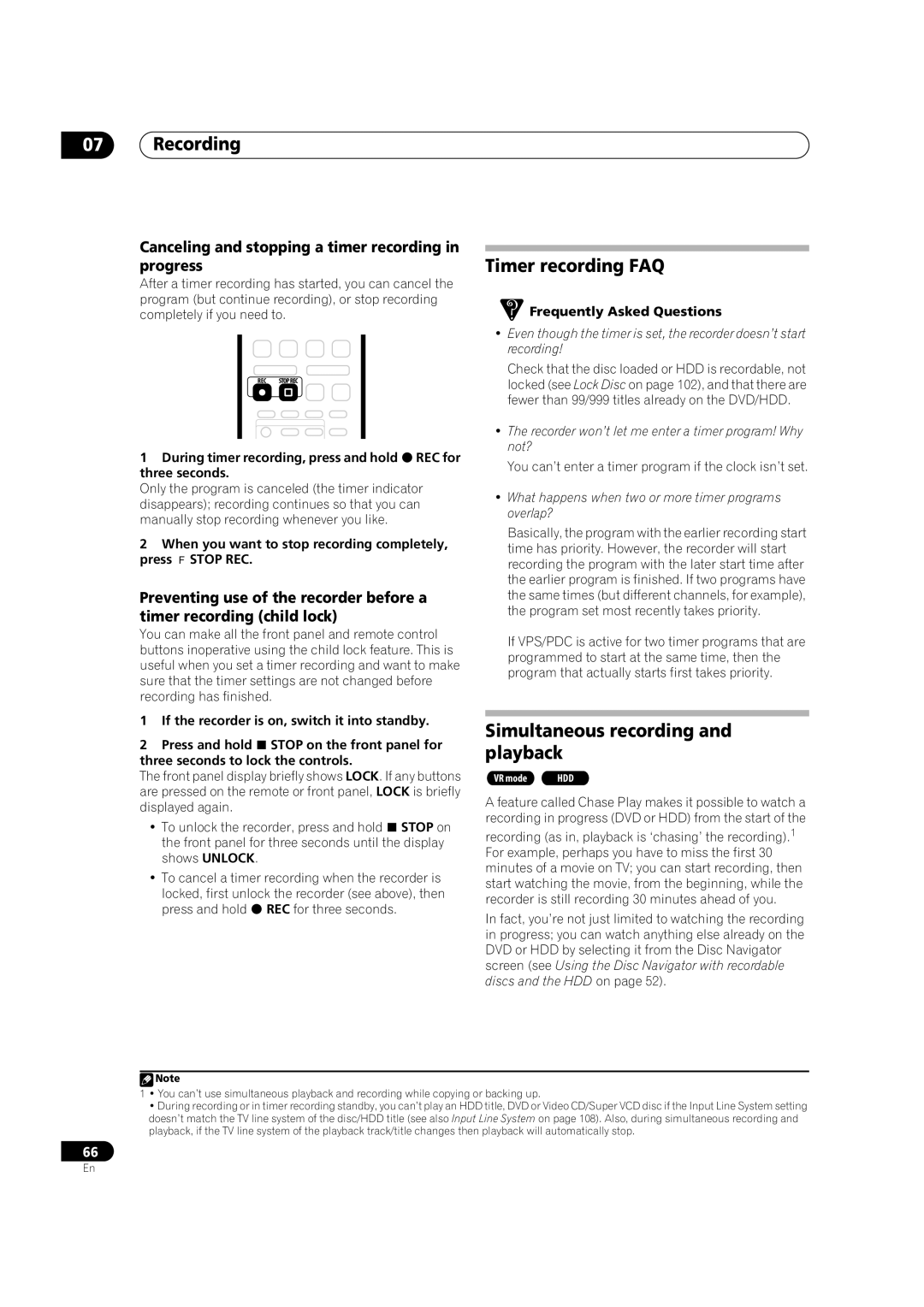 Pioneer DVR-920H operating instructions Timer recording FAQ, Simultaneous recording and playback 