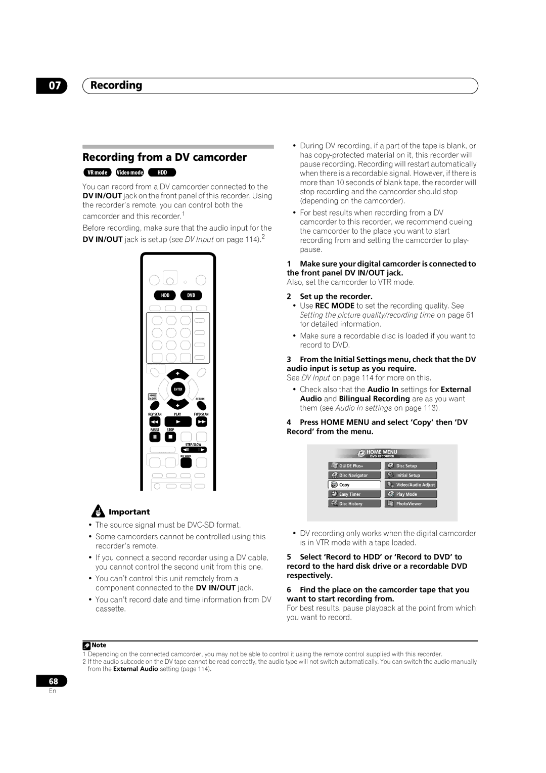 Pioneer DVR-920H operating instructions Recording Recording from a DV camcorder, Also, set the camcorder to VTR mode 