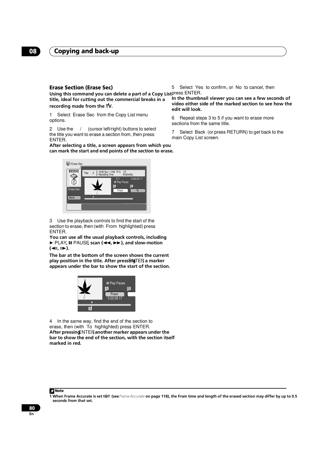 Pioneer DVR-920H operating instructions Erase Section Erase Sec, Enter 