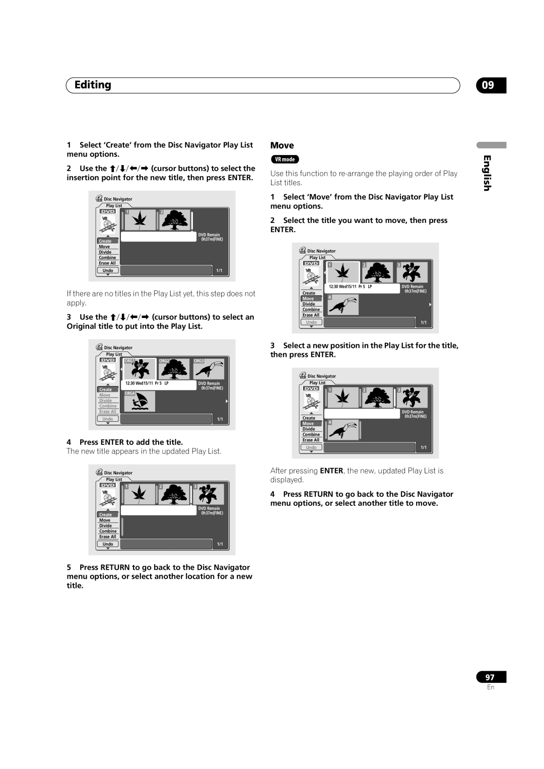 Pioneer DVR-920H operating instructions Original title to put into the Play List, Press Enter to add the title 