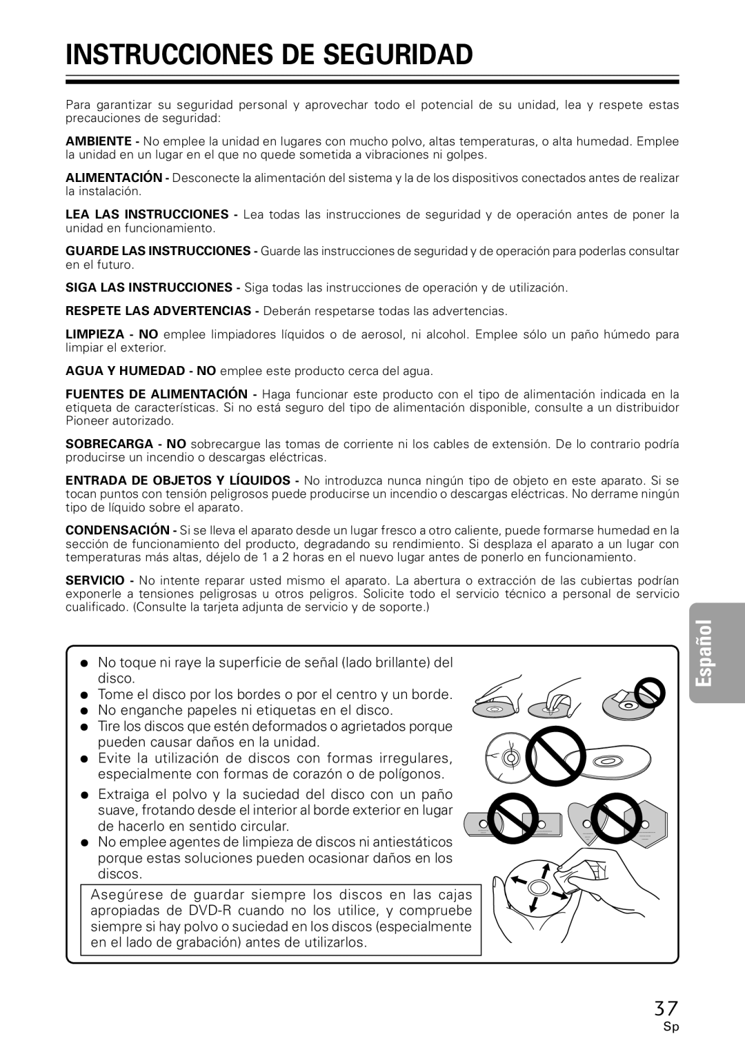 Pioneer DVR-A06 manual Instrucciones DE Seguridad, De hacerlo en sentido circular 