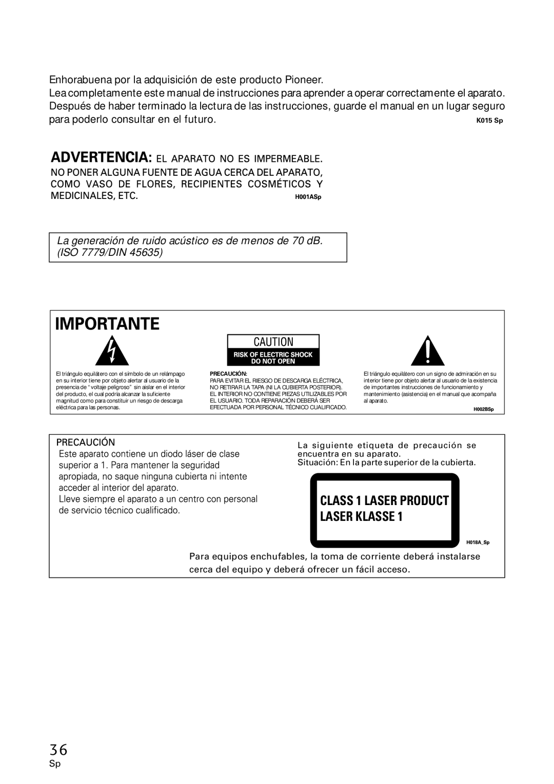 Pioneer DVR-A06U operating instructions Precaución 