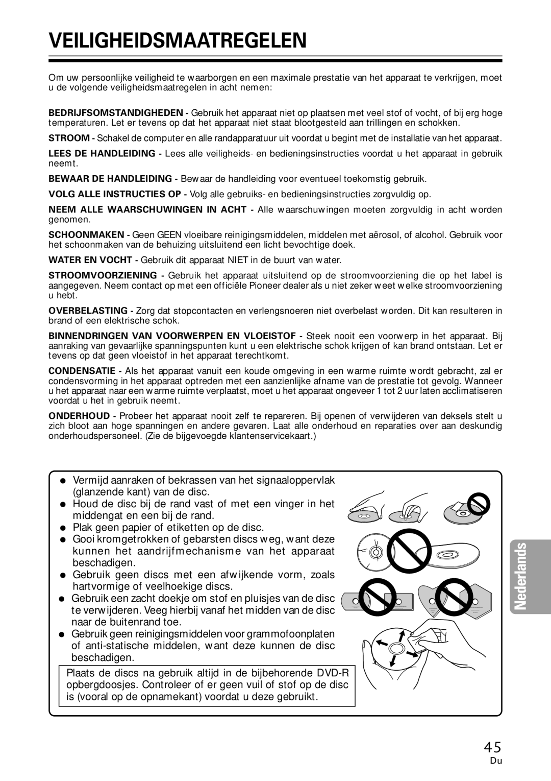 Pioneer DVR-A06U operating instructions Veiligheidsmaatregelen 