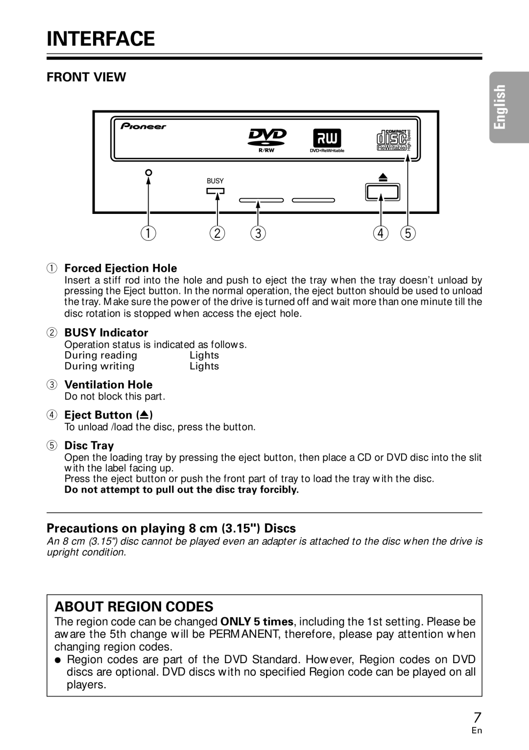 Pioneer DVR-A06U operating instructions Interface, Front View 