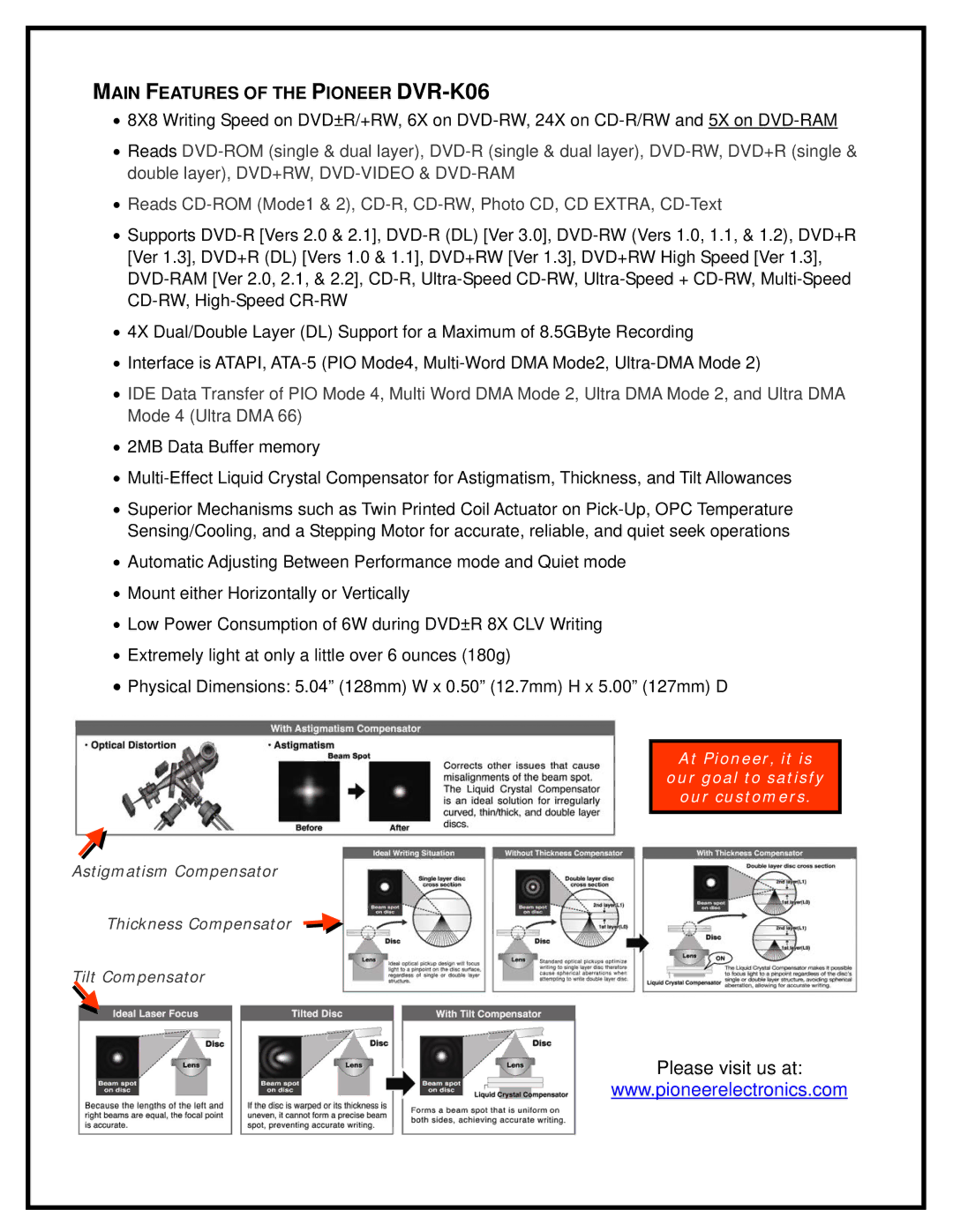 Pioneer specifications Main Features of the Pioneer DVR-K06 