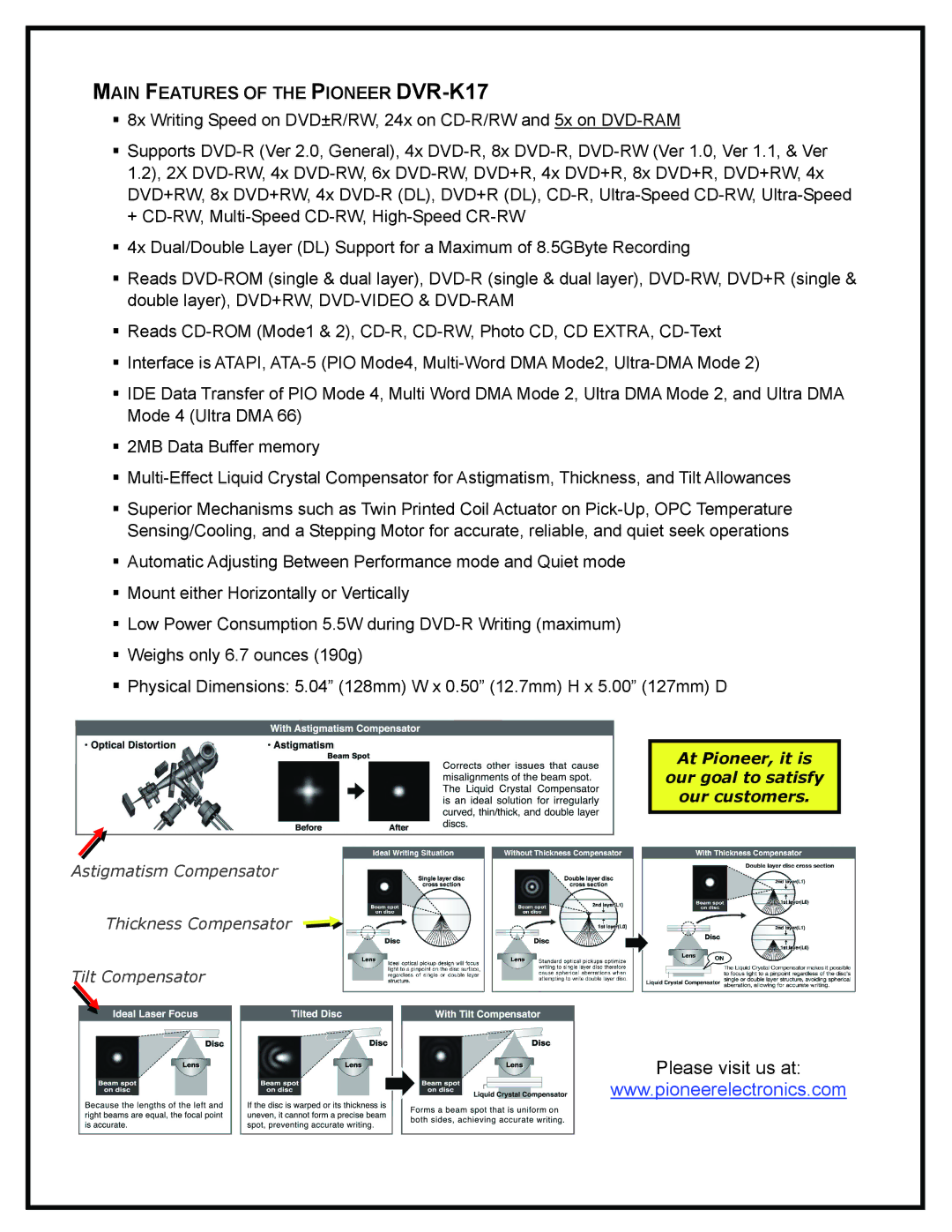 Pioneer manual Main Features of the Pioneer DVR-K17 