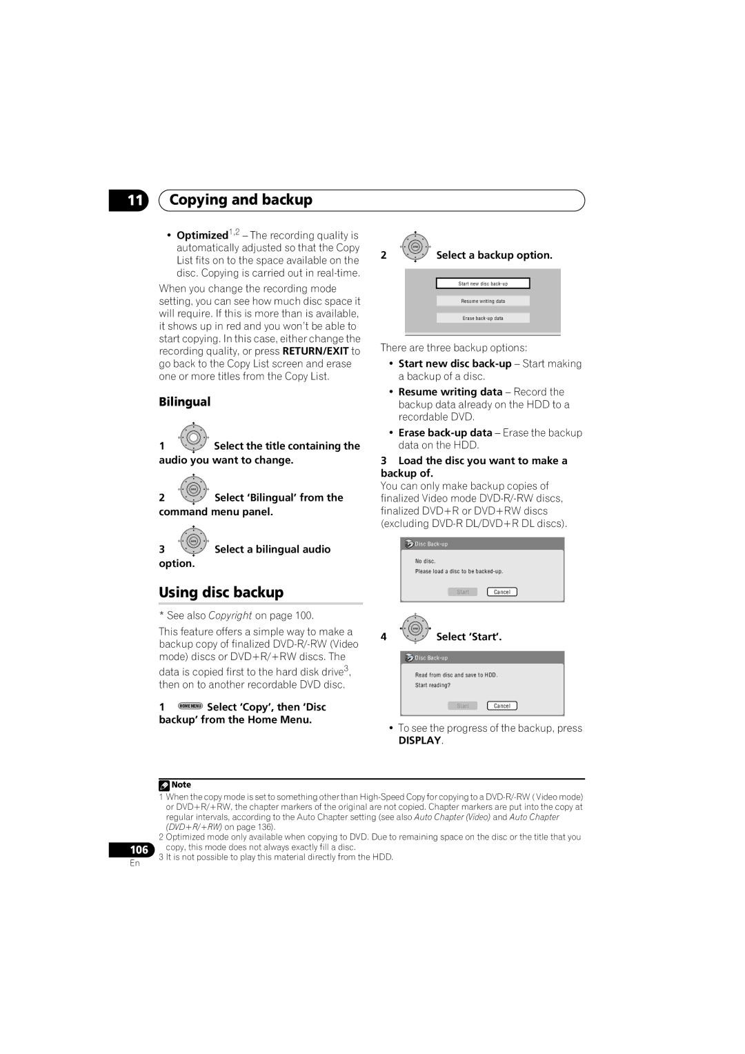 Pioneer DVR-LX60D manual Using disc backup, Bilingual, Display 