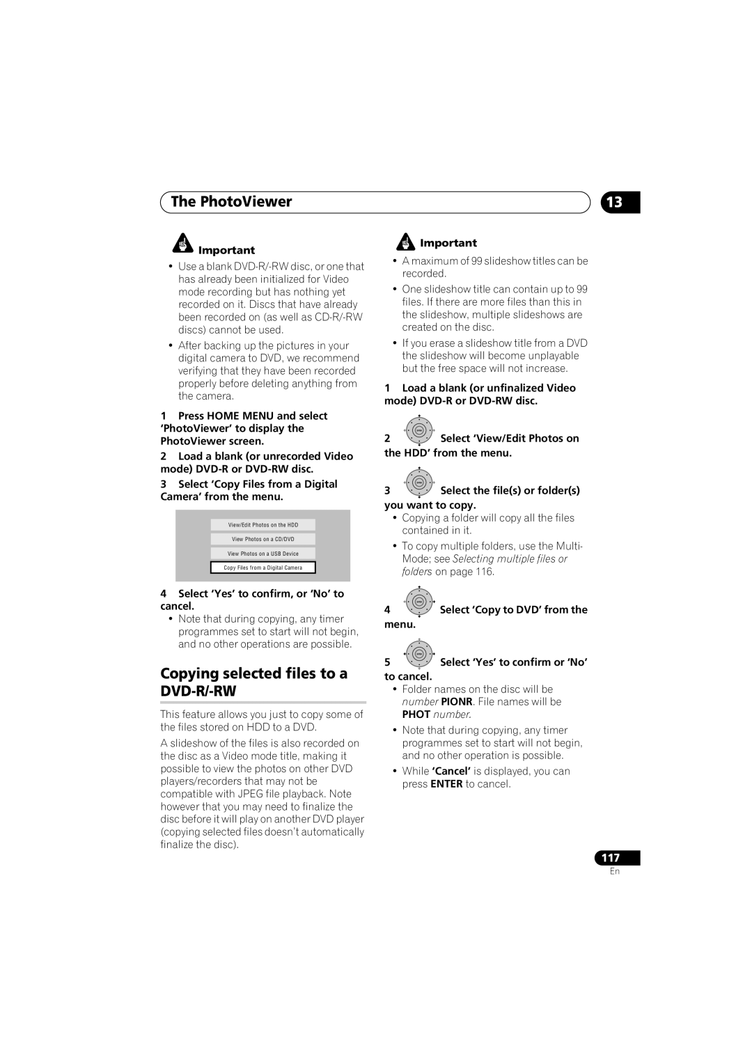 Pioneer DVR-LX60D manual Copying selected files to a DVD-R/-RW, Load a blank or unfinalized Video mode DVD-R or DVD-RW disc 