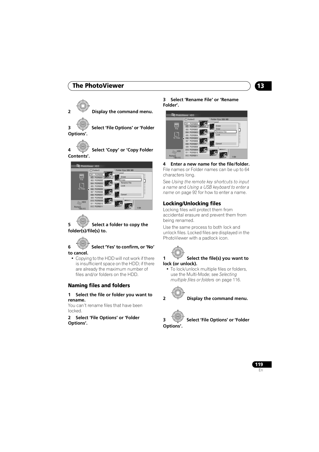 Pioneer DVR-LX60D manual Naming files and folders, Locking/Unlocking files 