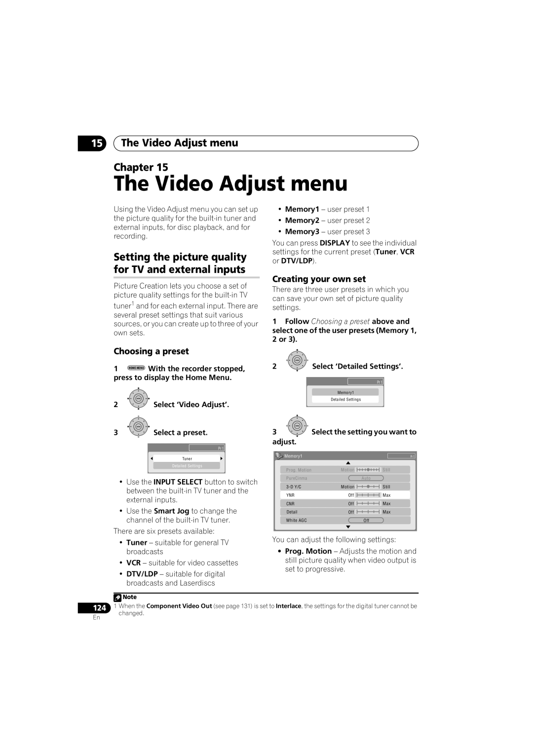 Pioneer DVR-LX60D manual Video Adjust menu Chapter, Setting the picture quality for TV and external inputs 