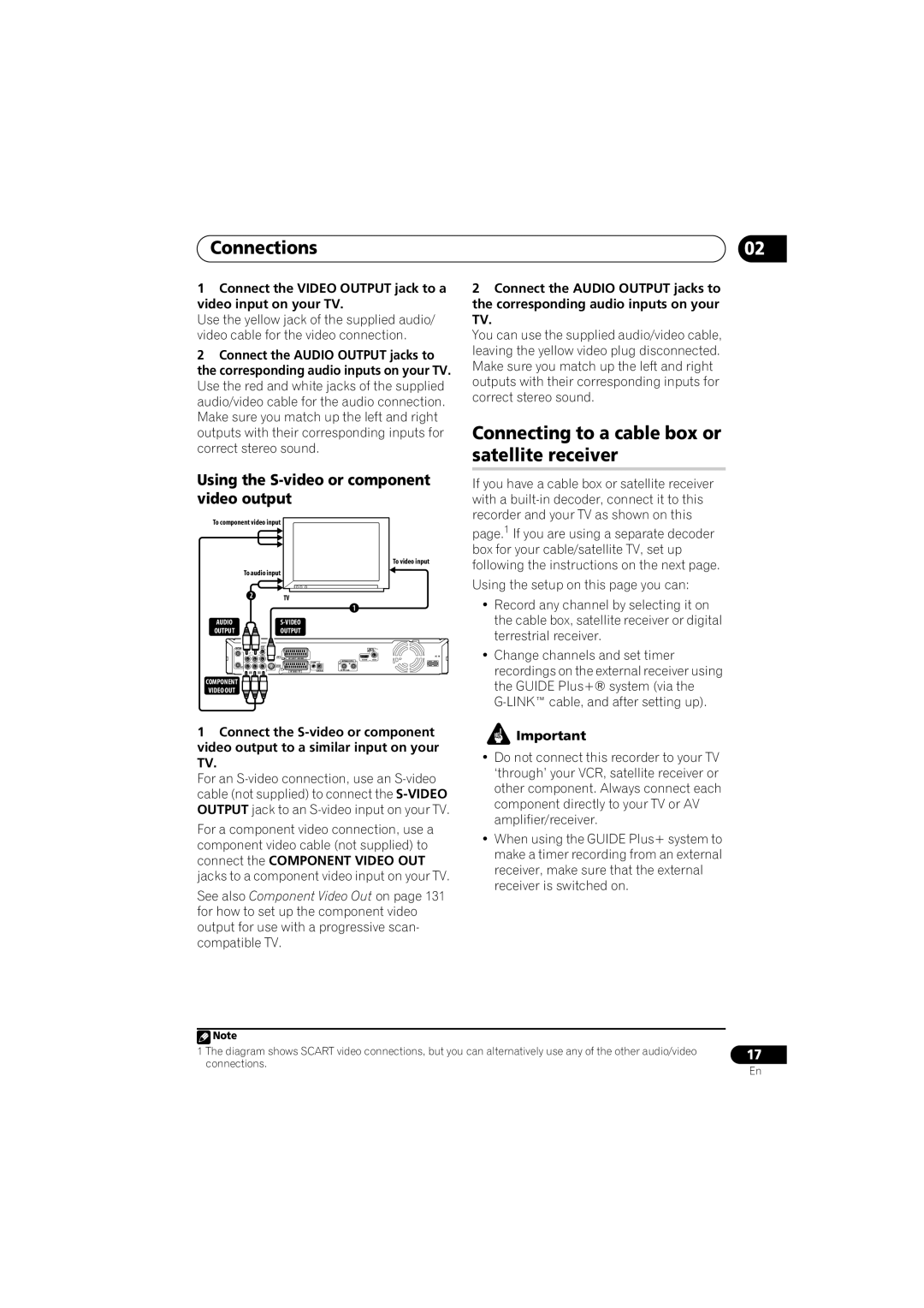 Pioneer DVR-LX60D manual Connections, Connecting to a cable box or satellite receiver 