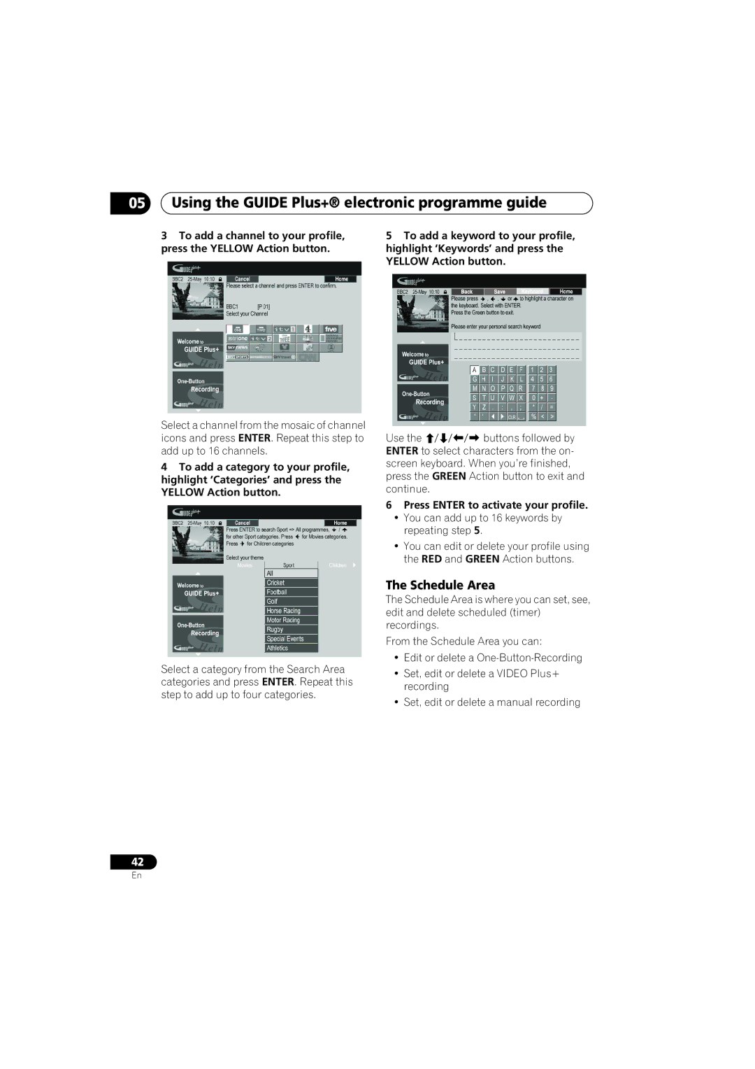 Pioneer DVR-LX60D manual Schedule Area, Press Enter to activate your profile 