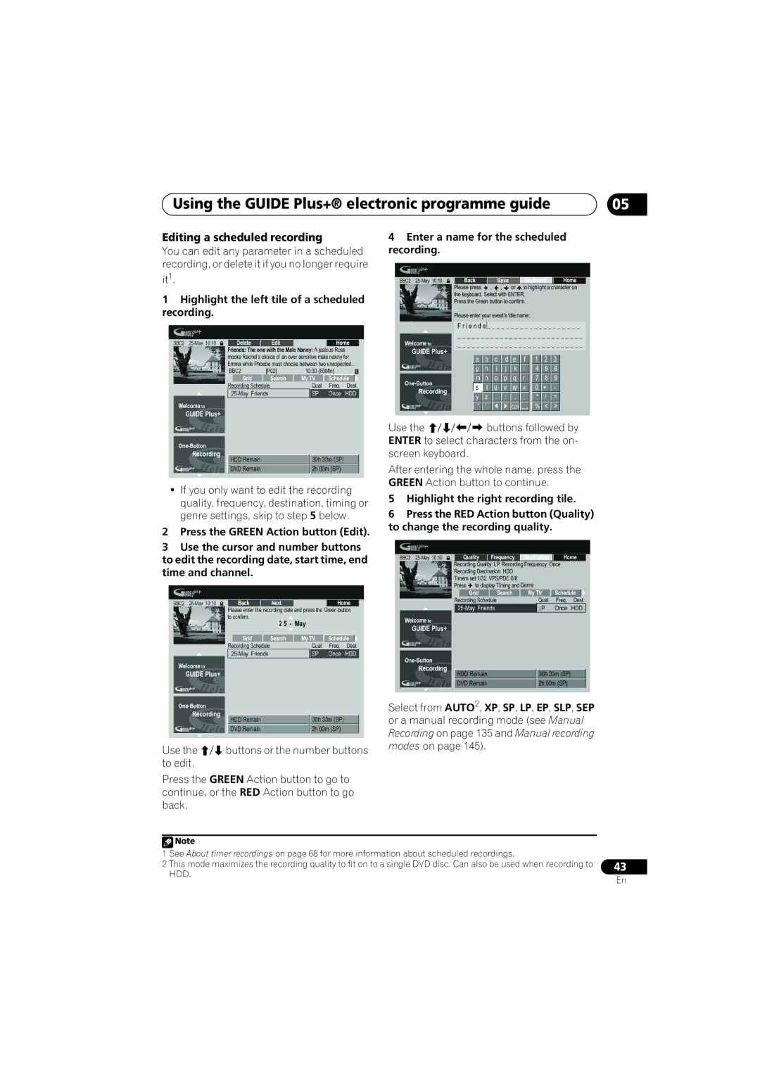 Pioneer DVR-LX60D manual Editing a scheduled recording, Highlight the left tile of a scheduled recording 