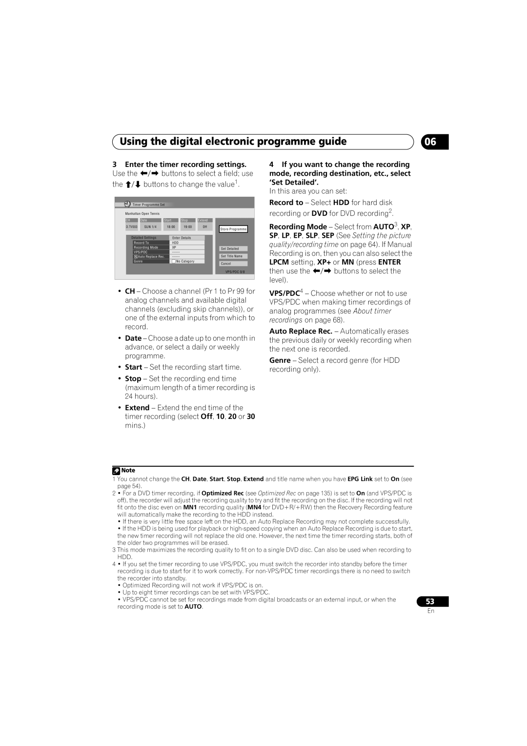 Pioneer DVR-LX60D manual Using the digital electronic programme guide, Enter the timer recording settings 