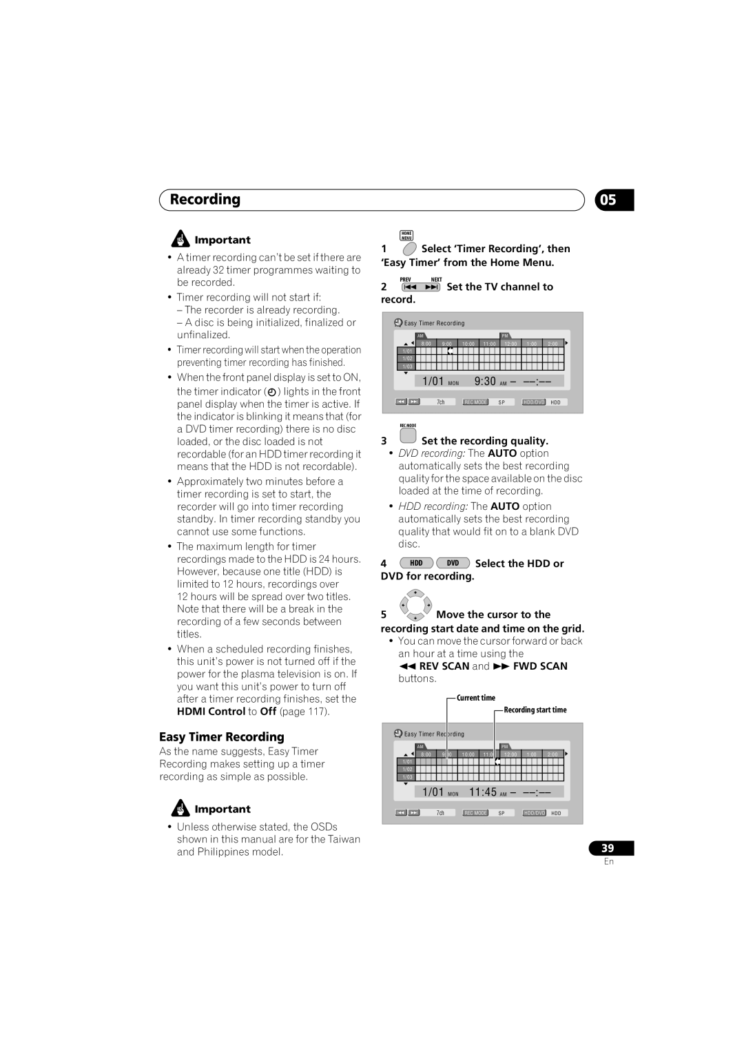 Pioneer DVR-LX70 manual Easy Timer Recording, Set the TV channel to record, Set the recording quality 