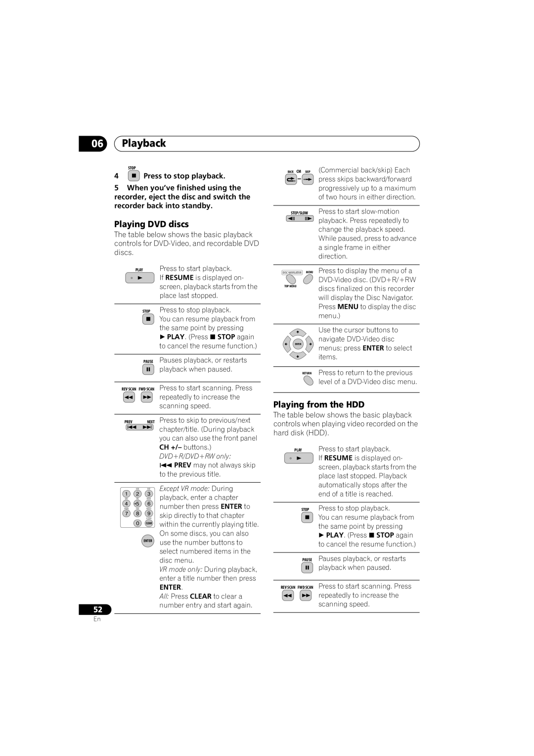 Pioneer DVR-LX70 manual Playback, Playing DVD discs, Playing from the HDD 