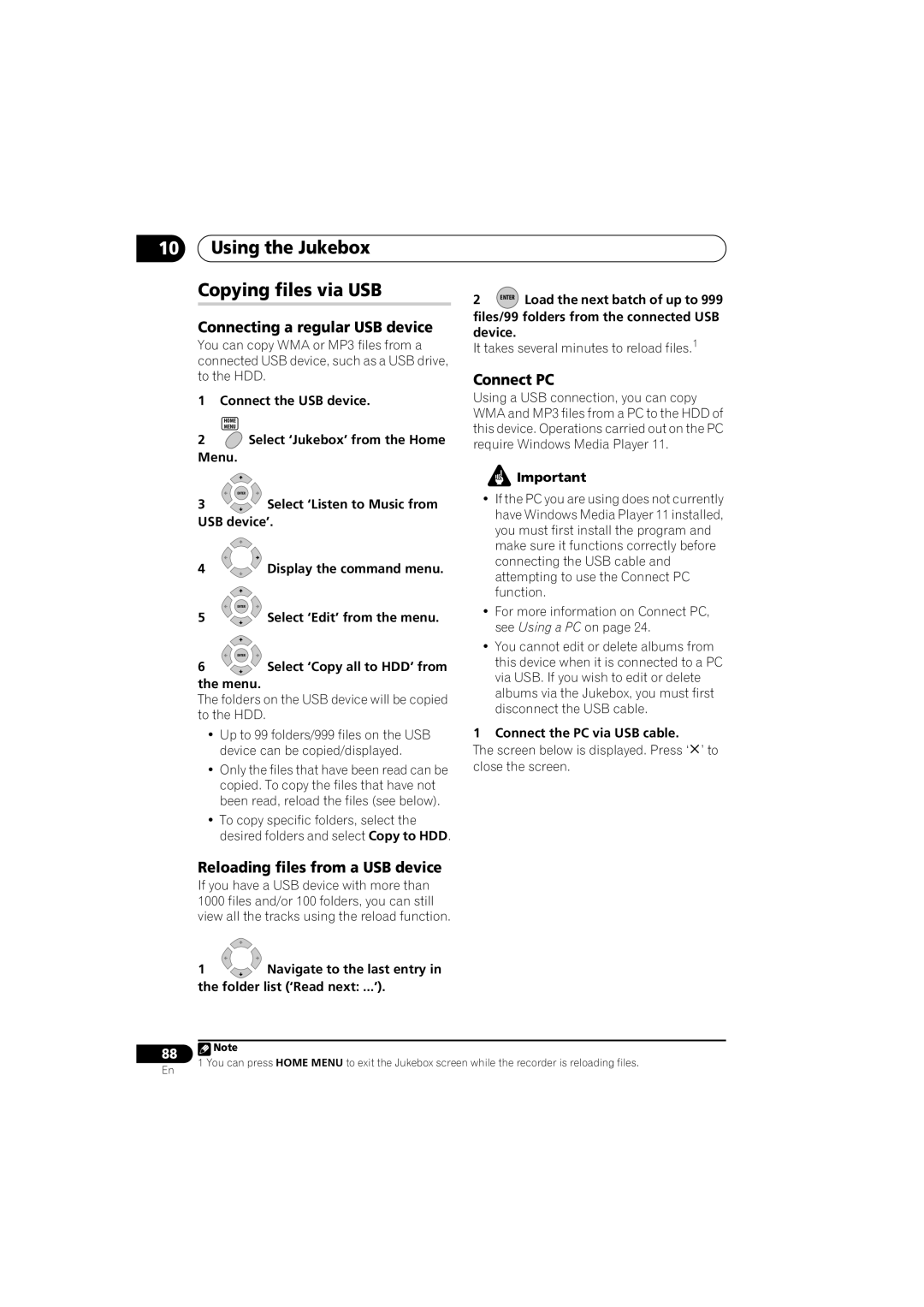 Pioneer DVR-LX70 manual Using the Jukebox Copying files via USB, Connecting a regular USB device, Connect PC 