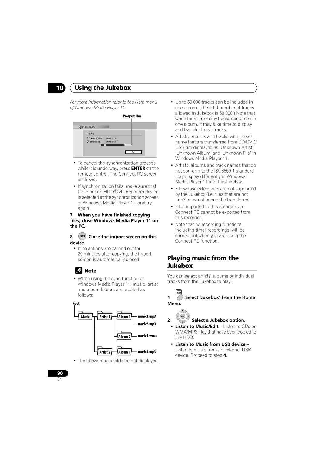 Pioneer DVR-LX70 manual Playing music from the Jukebox 