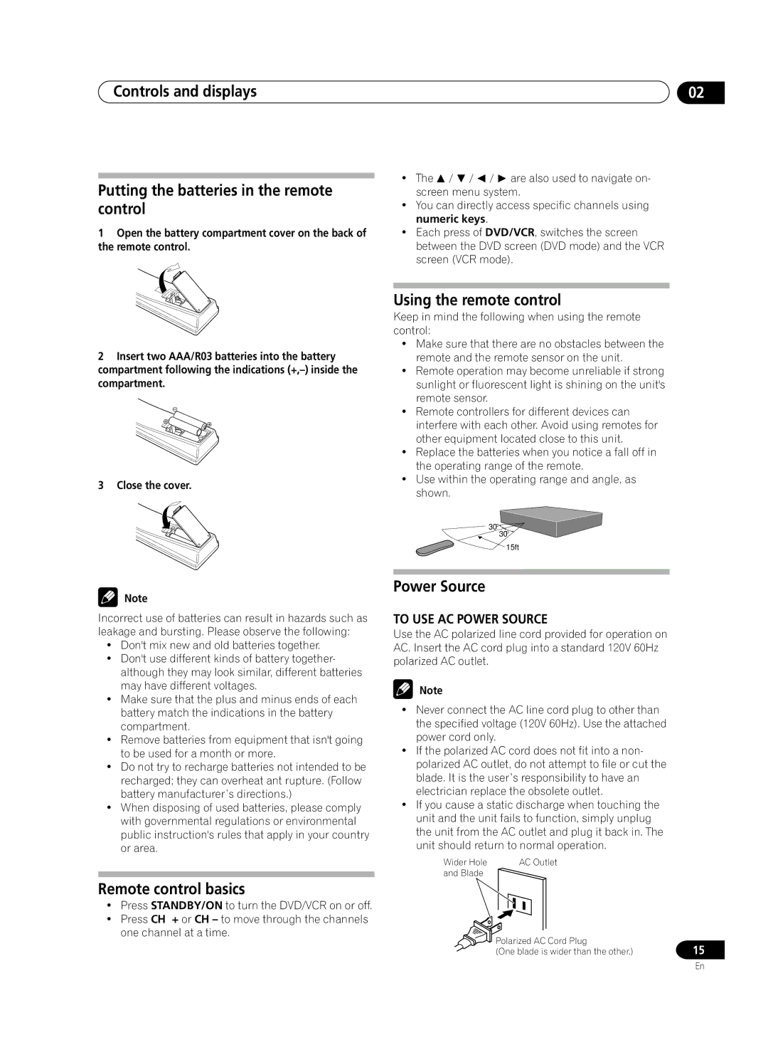 Pioneer DVR-RT300 manual Using the remote control, Remote control basics, To USE AC Power Source 