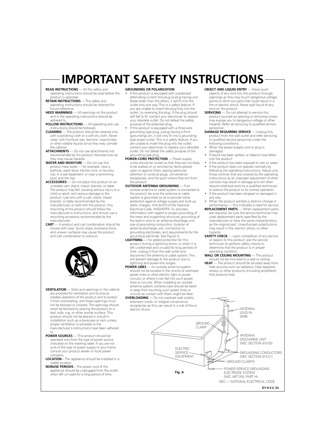 Pioneer DVR-RT300 manual Important Safety Instructions 