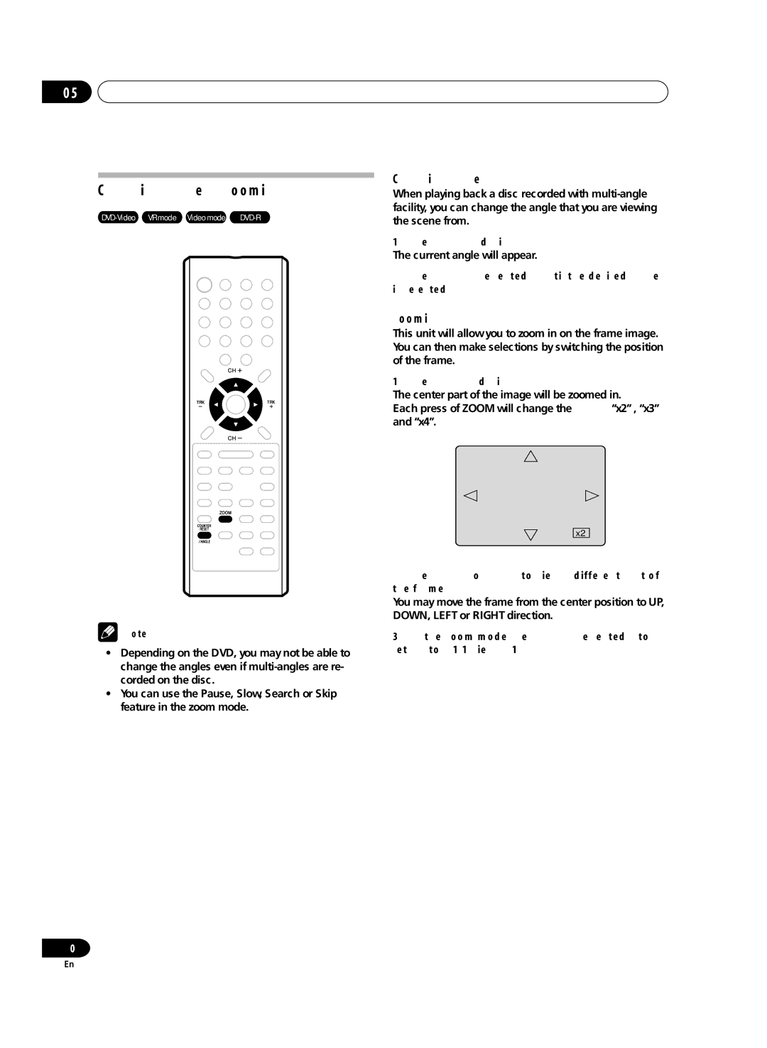 Pioneer DVR-RT300 manual Playback Changing angles / Zooming 