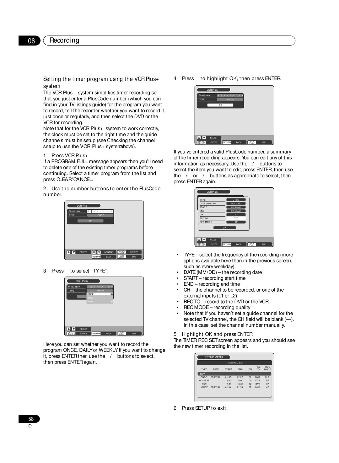 Pioneer DVR-RT300 manual Setting the timer program using the VCR Plus+ system 