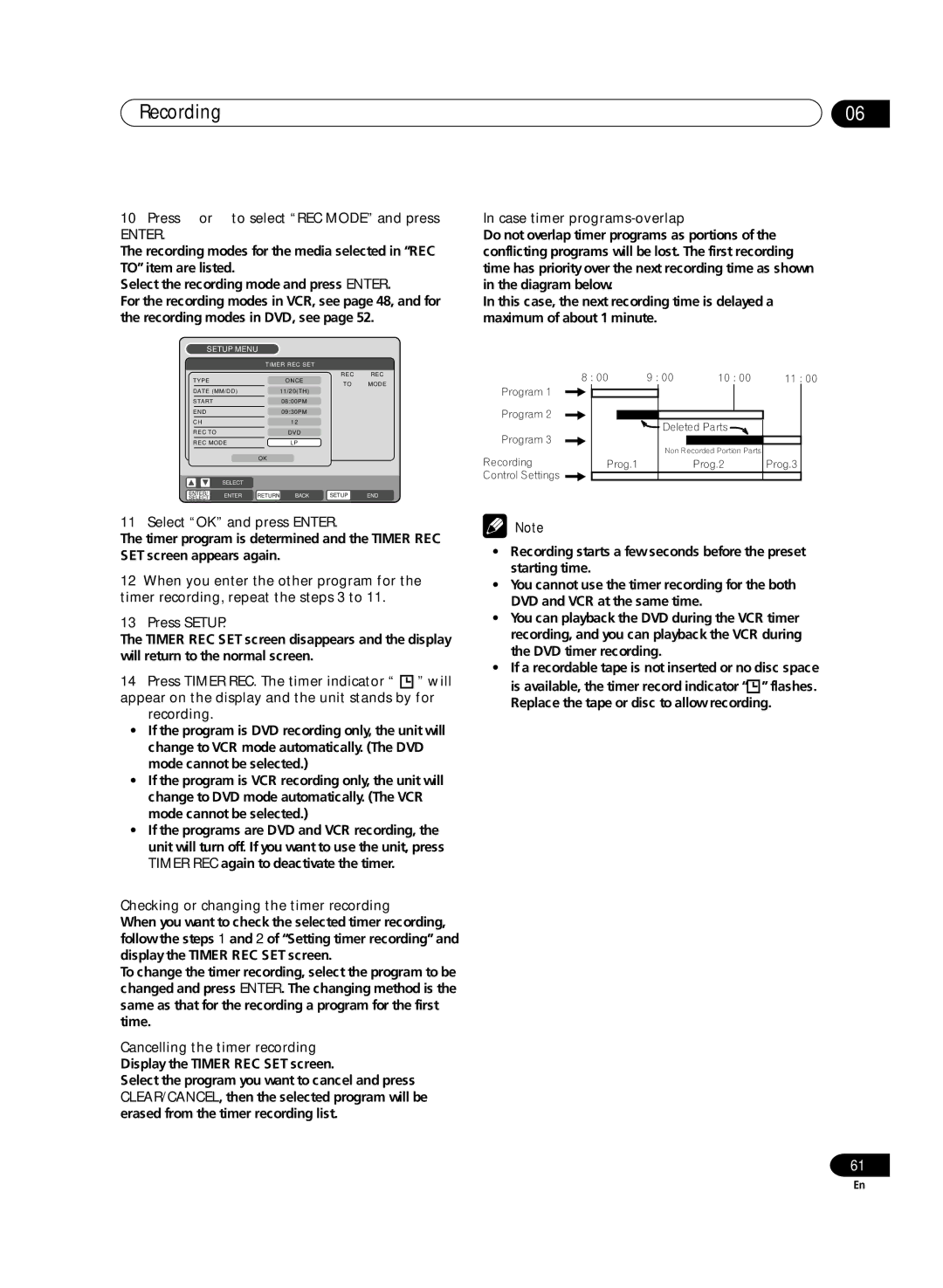 Pioneer DVR-RT300 manual Press or to select REC Mode and press, Select OK and press Enter, Recording 