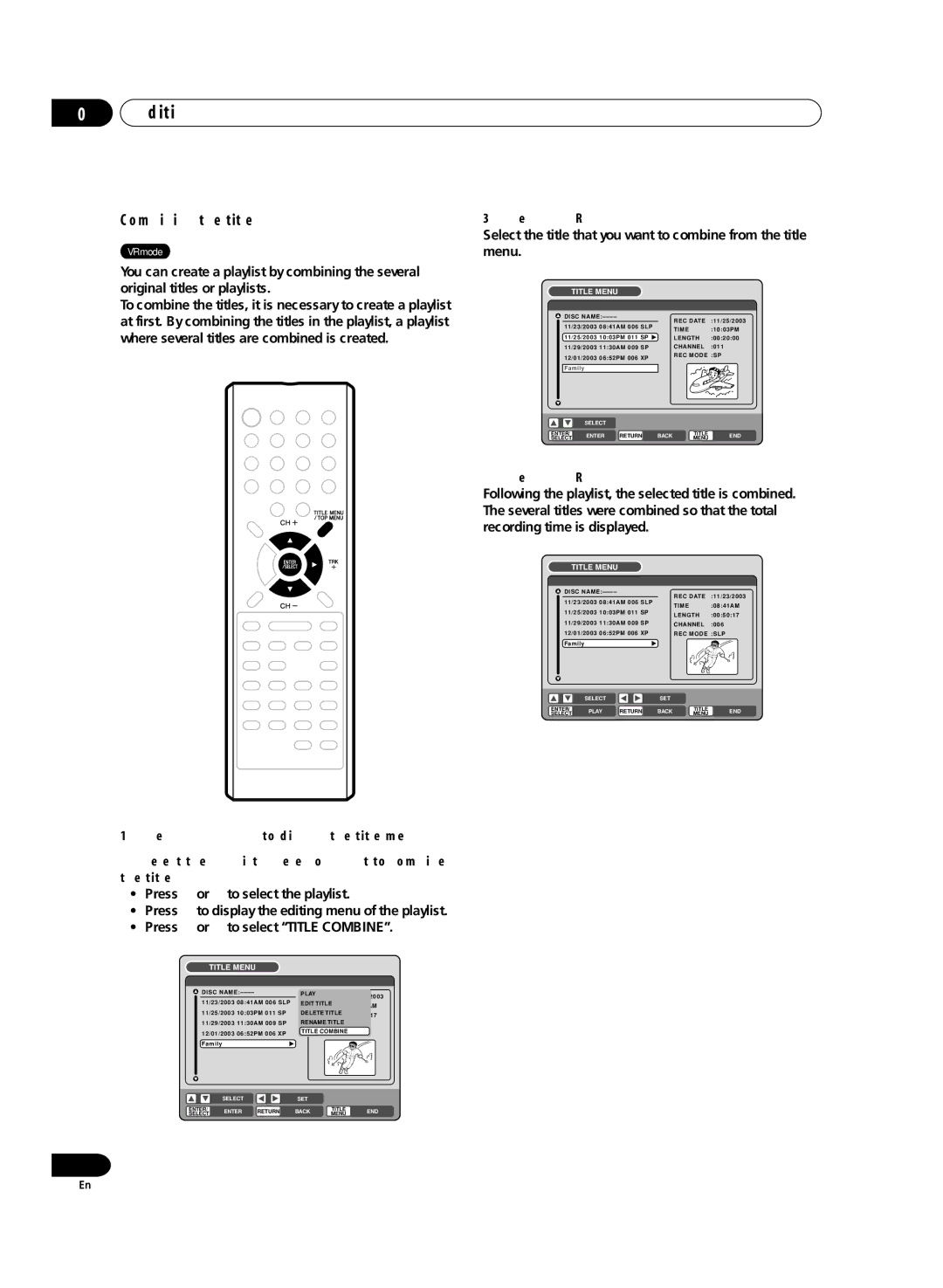 Pioneer DVR-RT300 manual Combining the title 