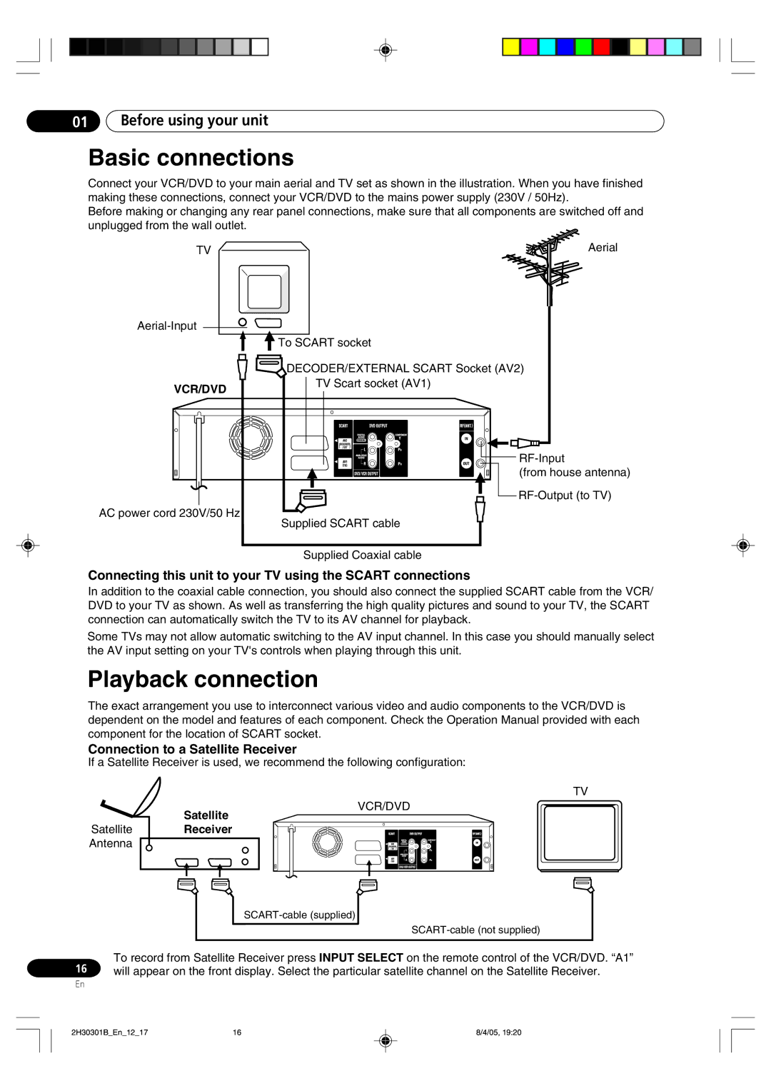 Pioneer DVR-RT501-S Basic connections, Playback connection, Connecting this unit to your TV using the Scart connections 