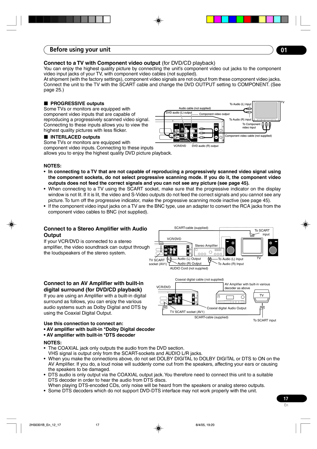 Pioneer DVR-RT501-S Connect to a Stereo Amplifier with Audio, Output, Progressive outputs, Interlaced outputs 