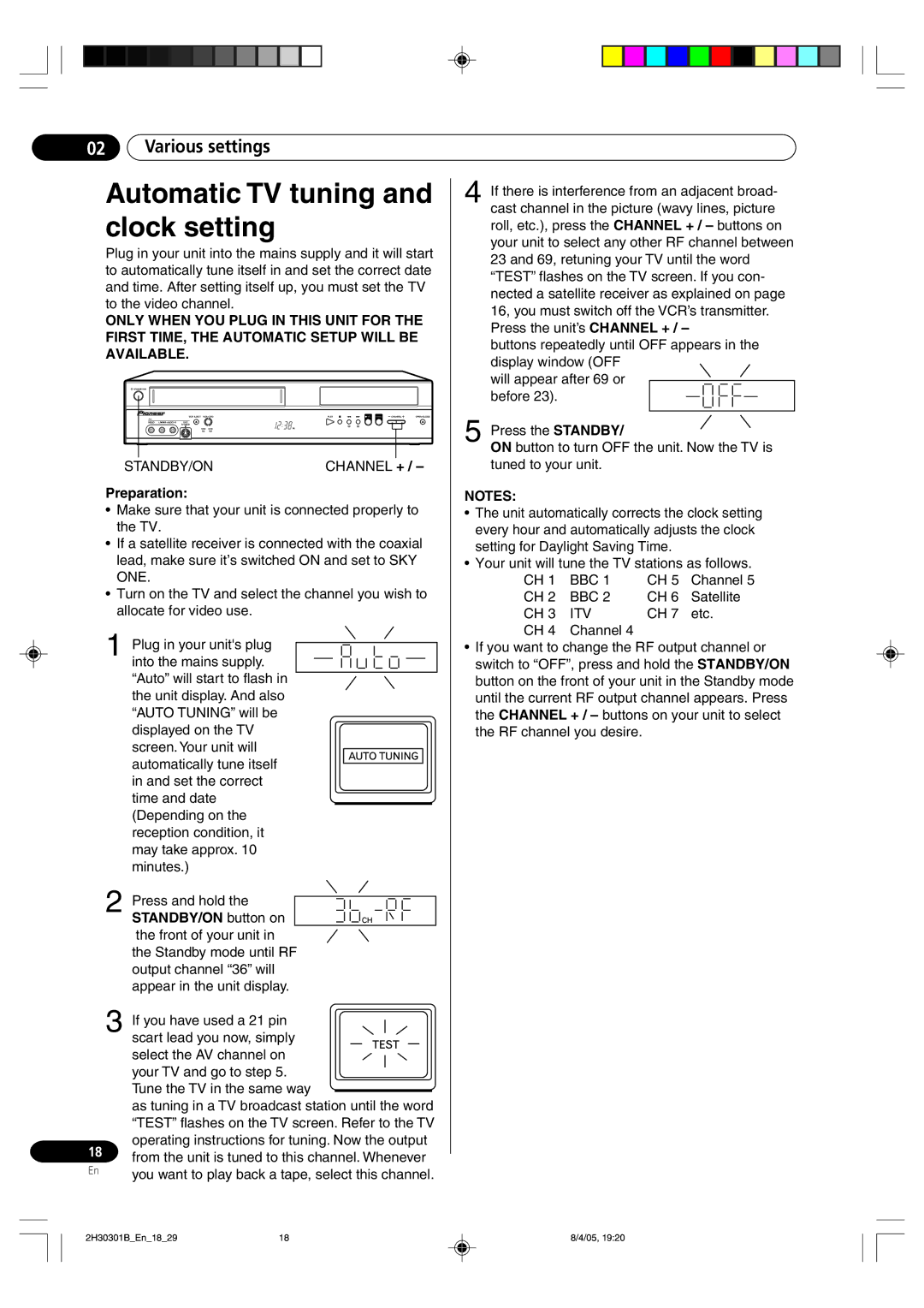 Pioneer DVR-RT501-S operating instructions Automatic TV tuning and clock setting, Various settings, Preparation, Bbc, Itv 