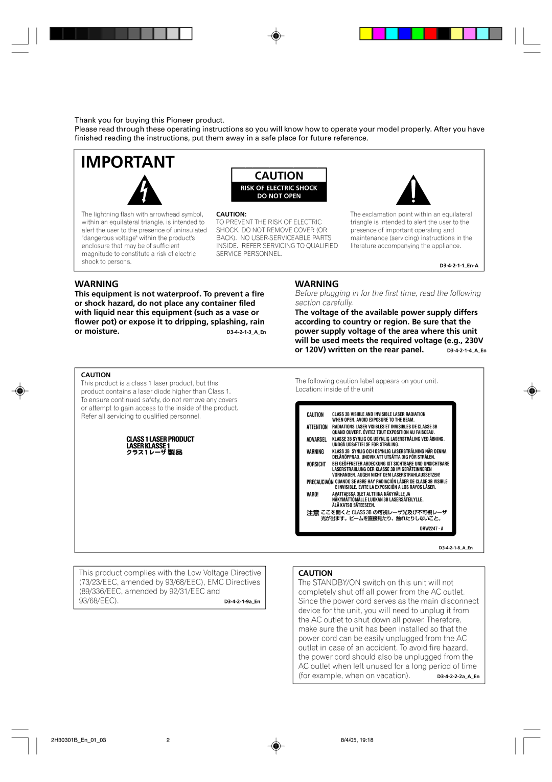 Pioneer DVR-RT501-S operating instructions Risk of Electric Shock Do not Open 