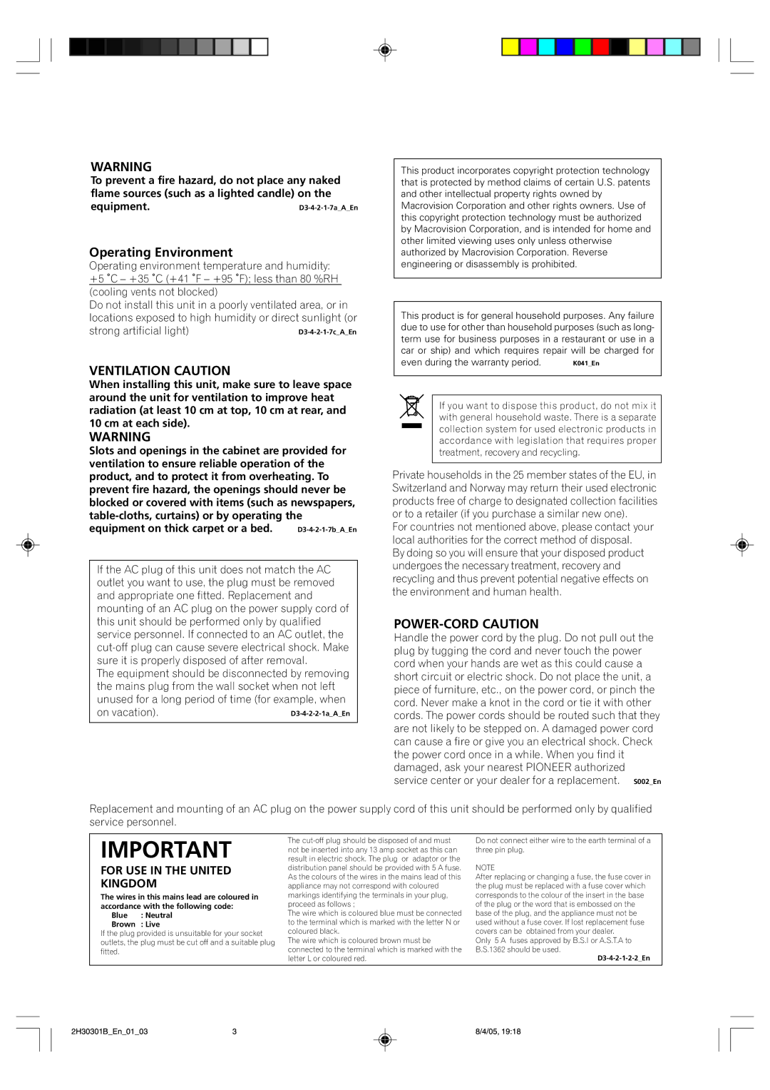 Pioneer DVR-RT501-S operating instructions Operating Environment, For USE in the United, Kingdom 