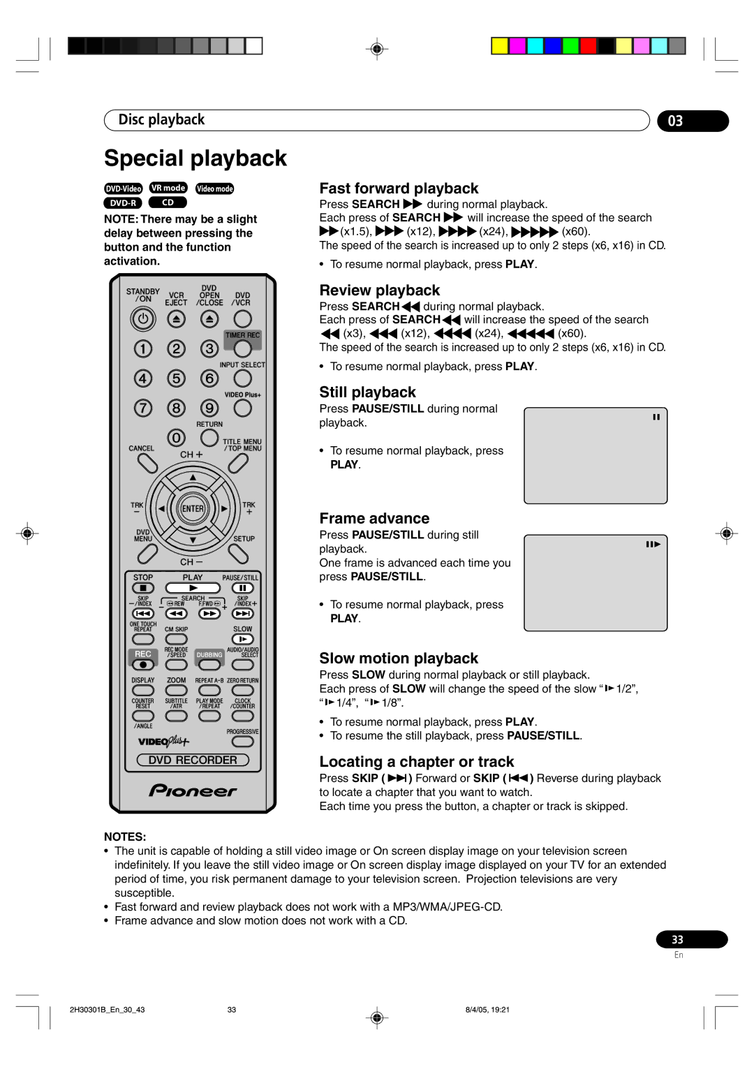 Pioneer DVR-RT501-S operating instructions Special playback 