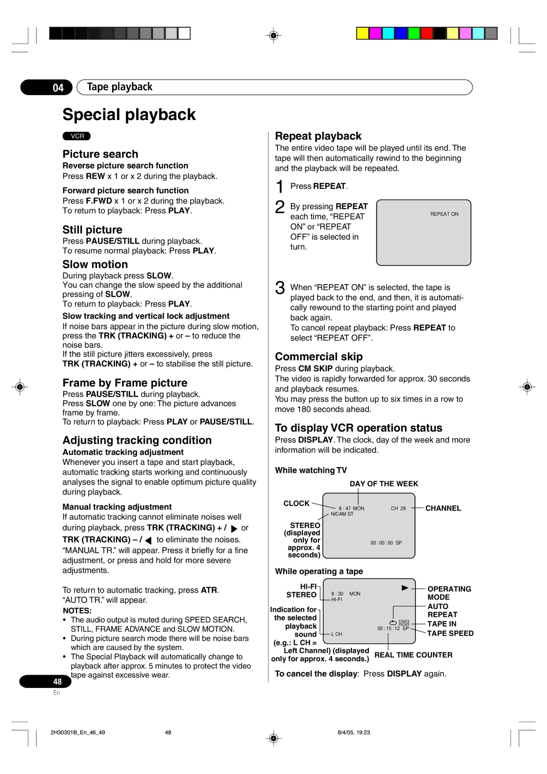 Pioneer DVR-RT501-S Picture search, Still picture, Slow motion, Frame by Frame picture, Adjusting tracking condition 