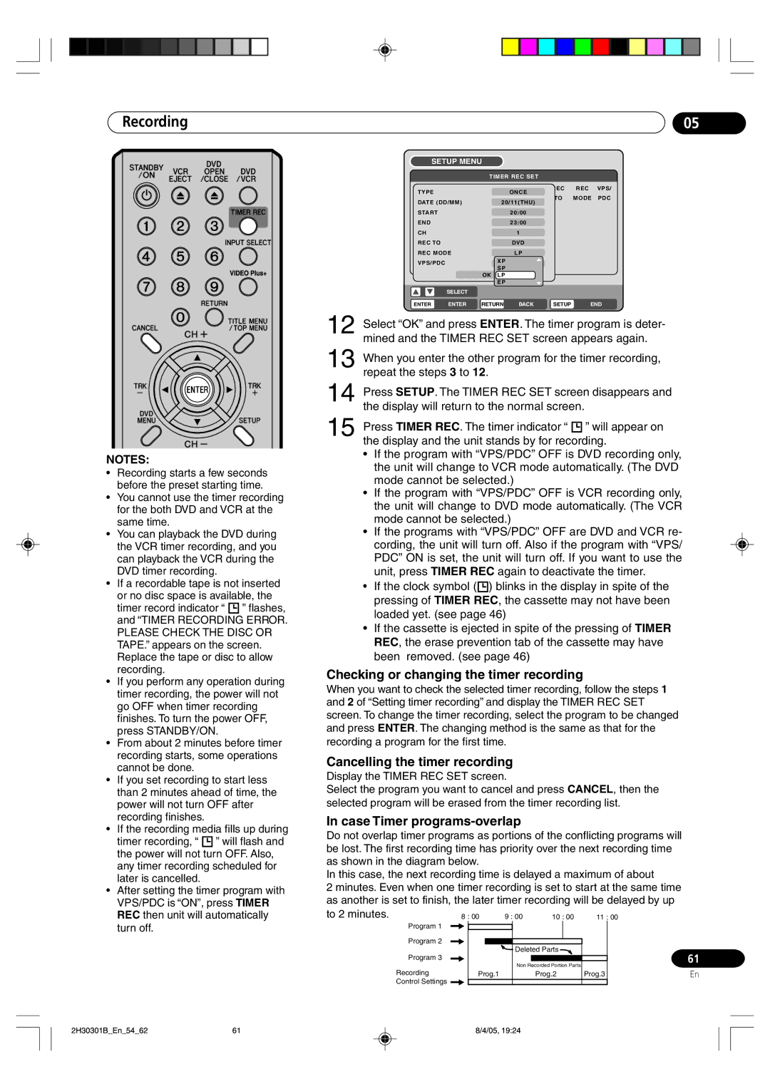 Pioneer DVR-RT501-S operating instructions Program Deleted Parts 