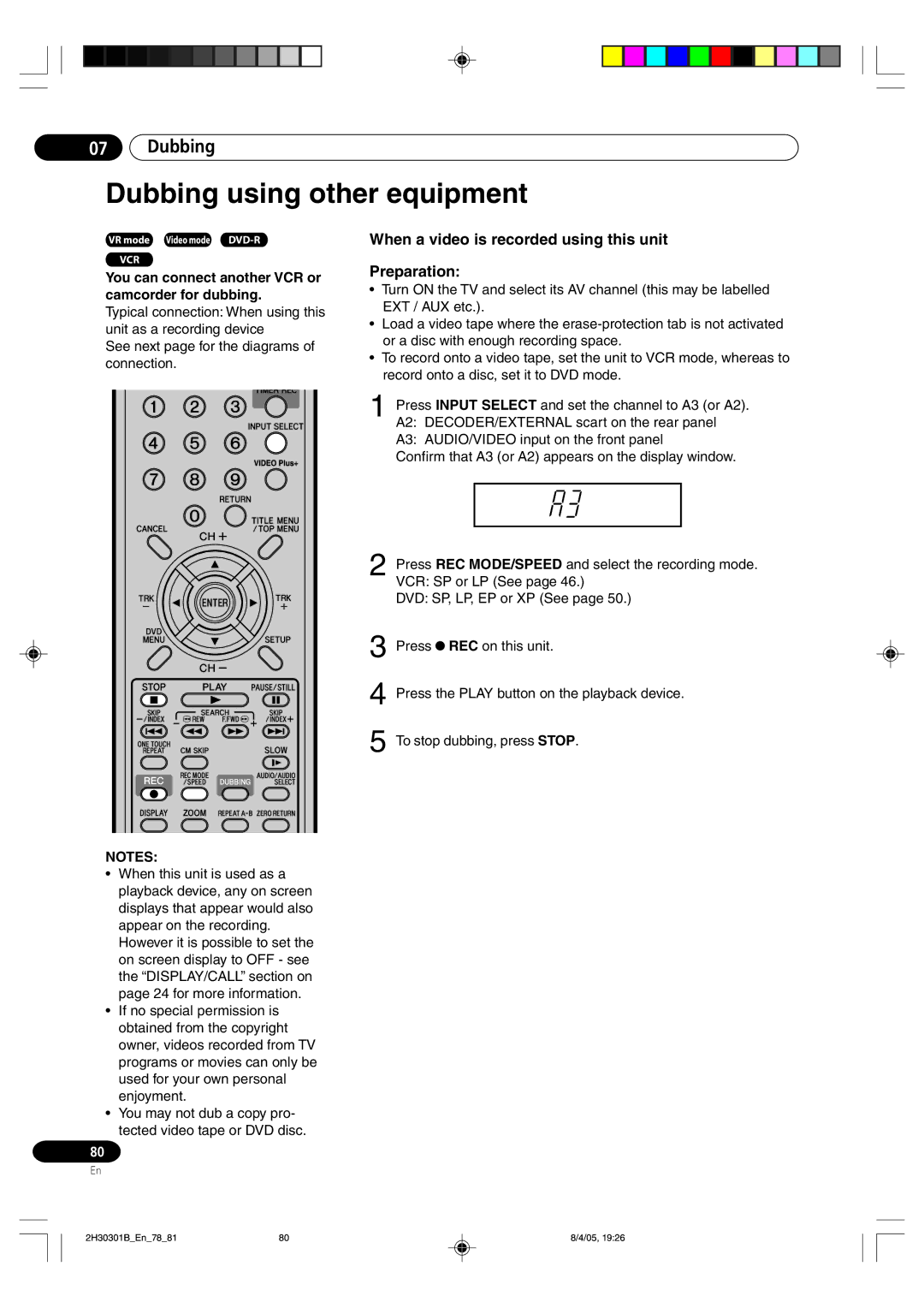 Pioneer DVR-RT501-S Dubbing using other equipment, When a video is recorded using this unit Preparation 