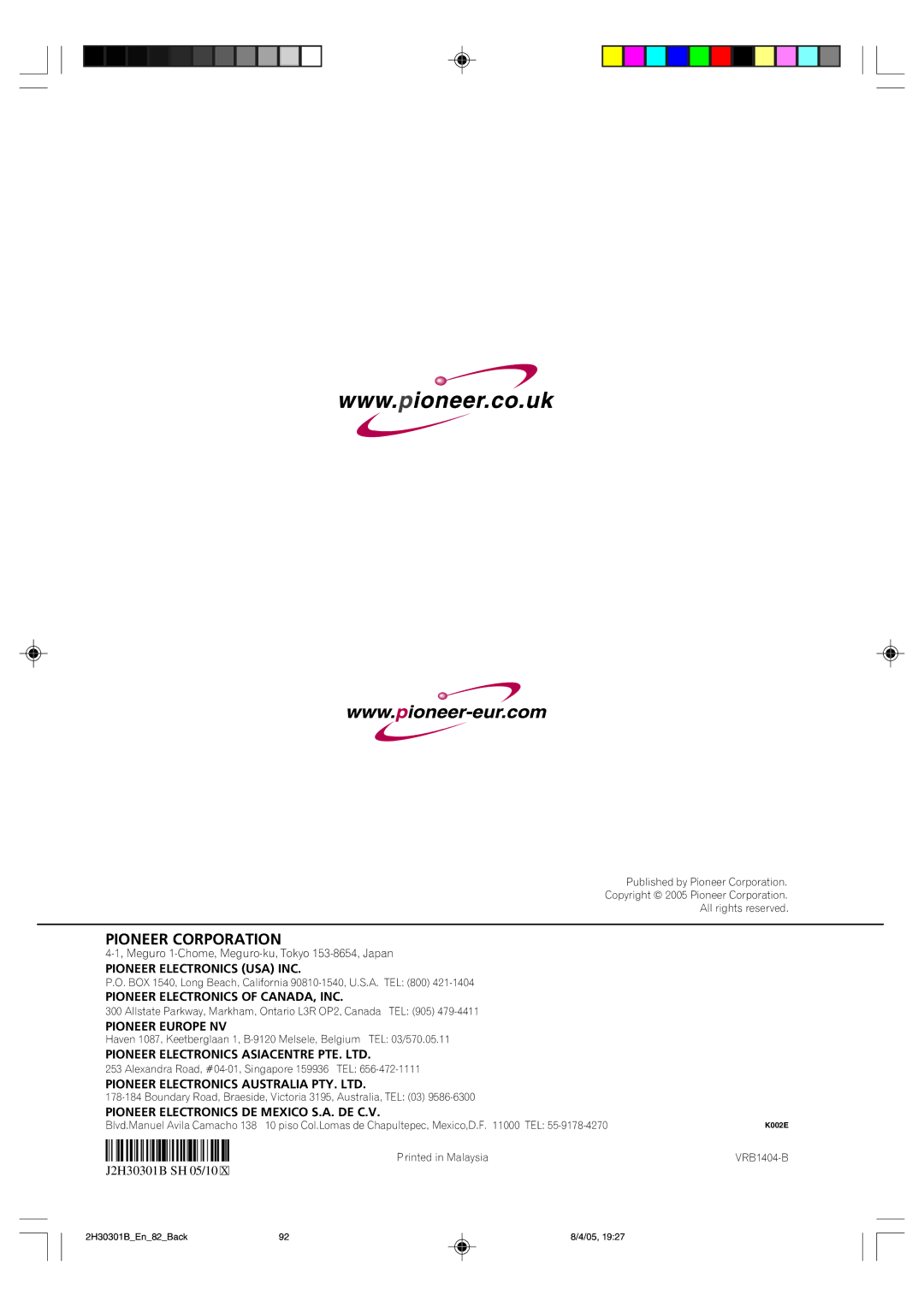 Pioneer DVR-RT501-S operating instructions Pioneer Corporation 