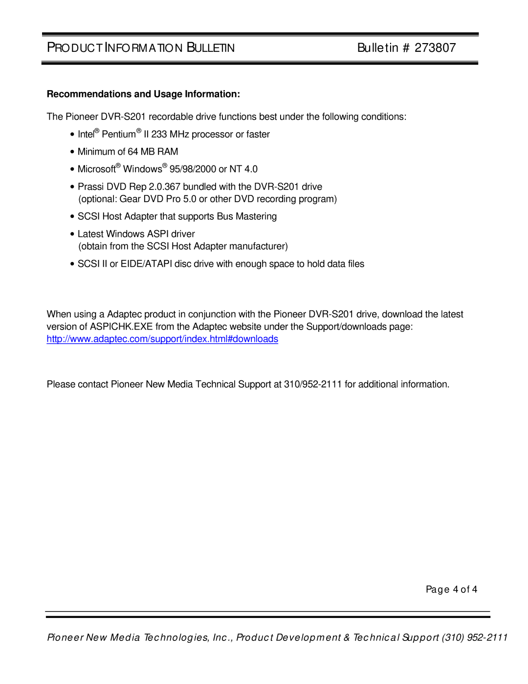 Pioneer DVR-S201 manual Recommendations and Usage Information 