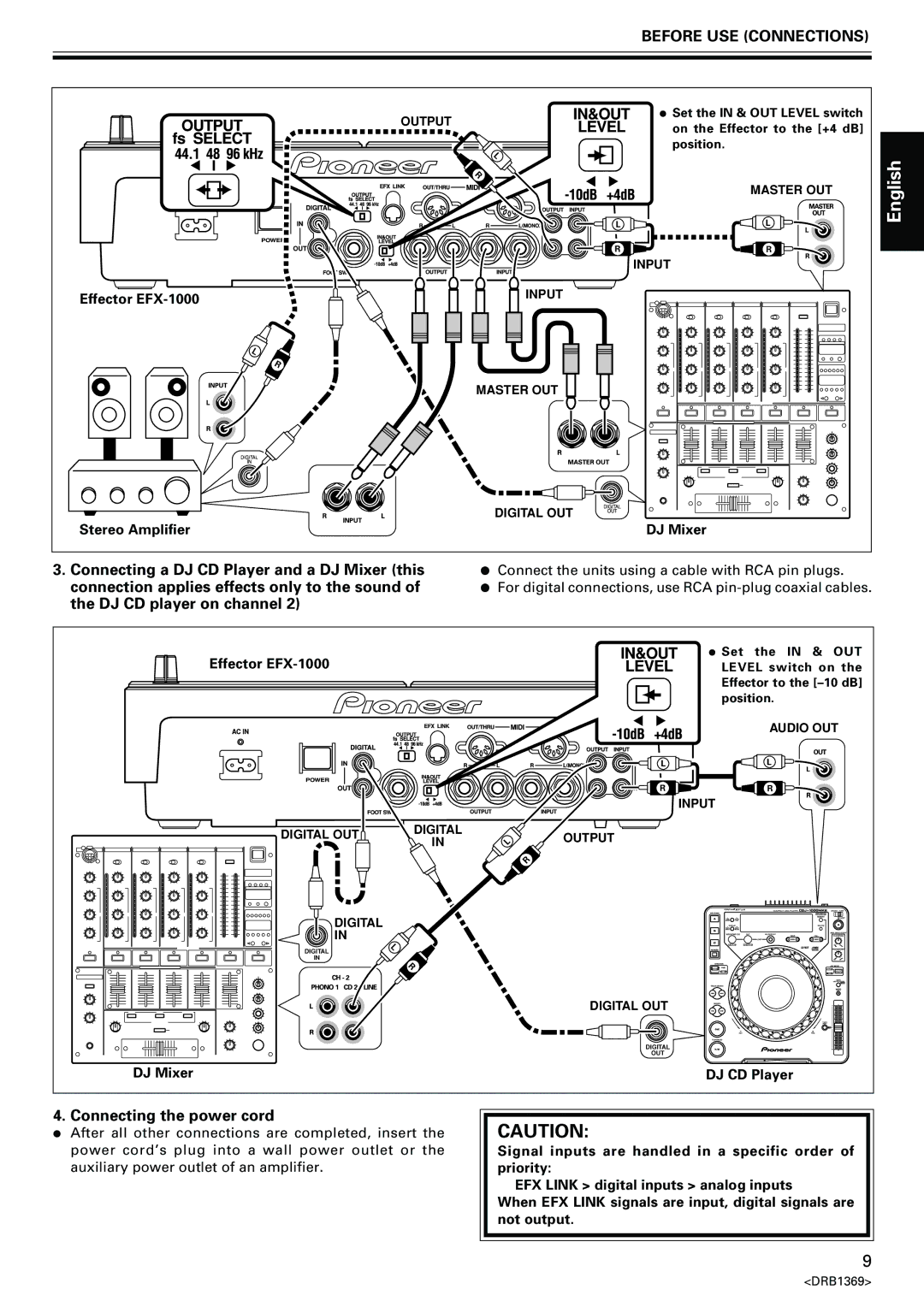 Pioneer manual Connecting the power cord, Effector EFX-1000, DJ Mixer DJ CD Player 