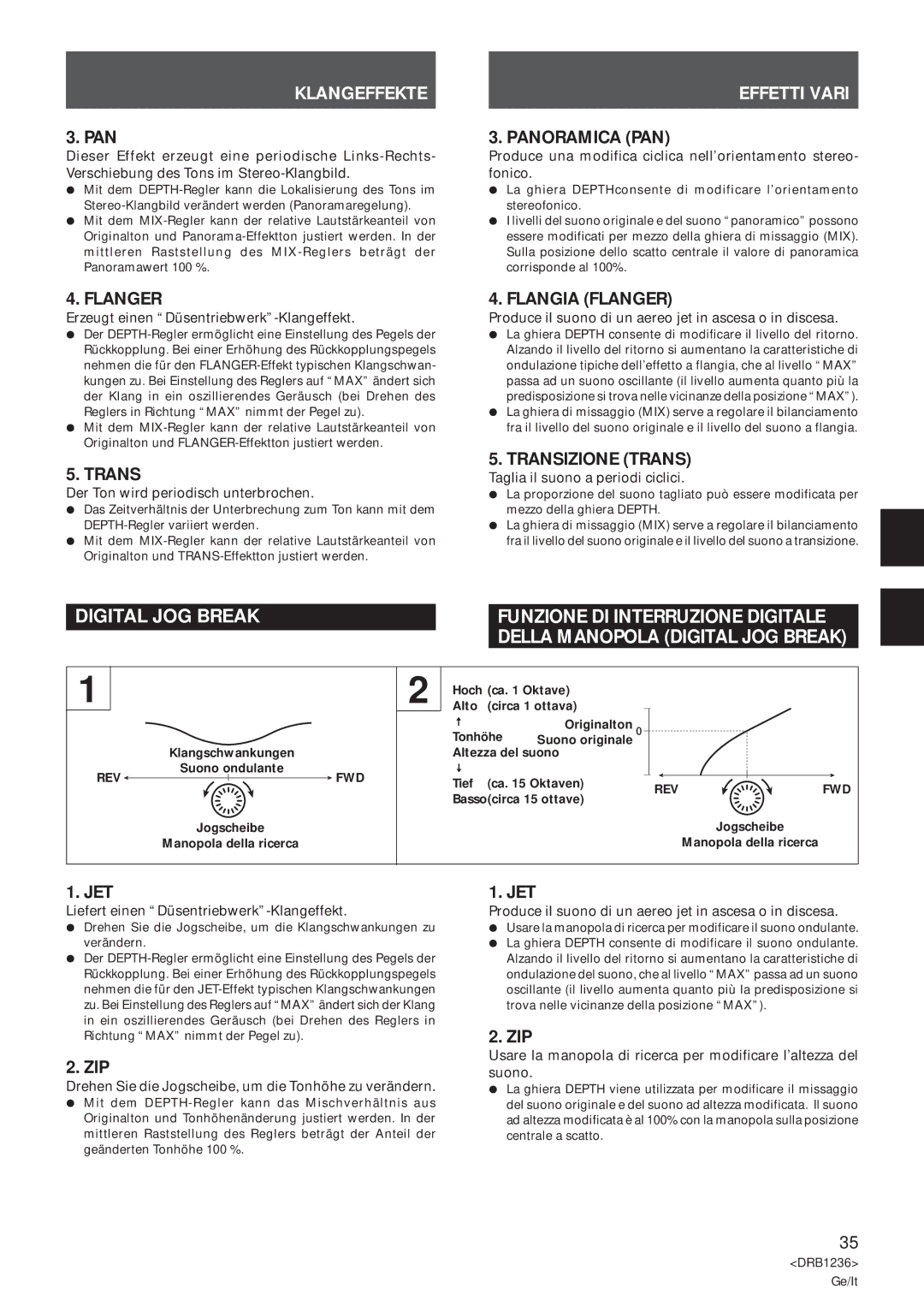 Pioneer Efx-500 operating instructions Digital JOG Break, Klangeffekte, Effetti Vari 