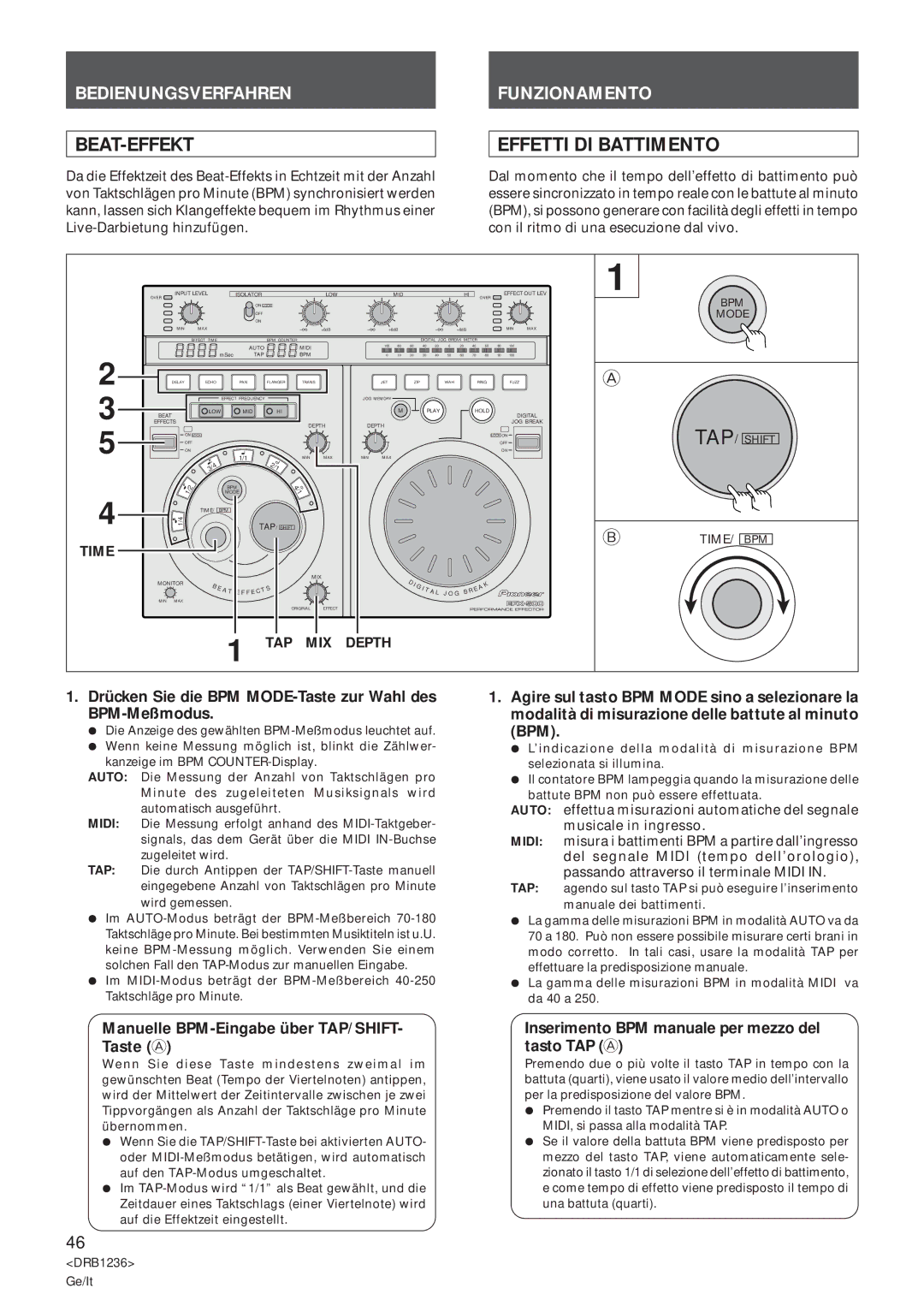 Pioneer Efx-500 operating instructions Beat-Effekt, Effetti DI Battimento, Bedienungsverfahren 