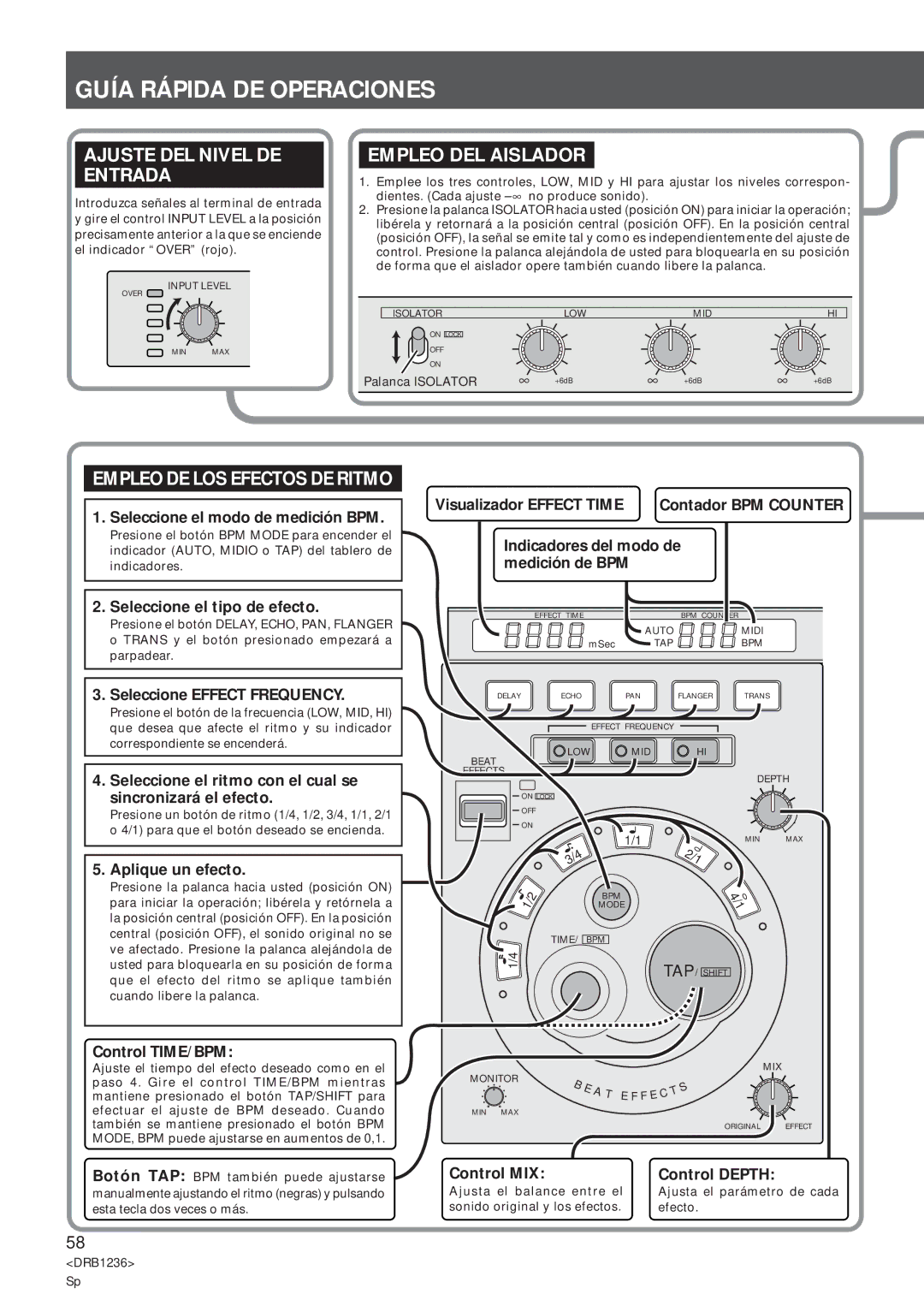 Pioneer Efx-500 operating instructions Guía Rápida DE Operaciones, Ajuste DEL Nivel DE Entrada, Empleo DEL Aislador 